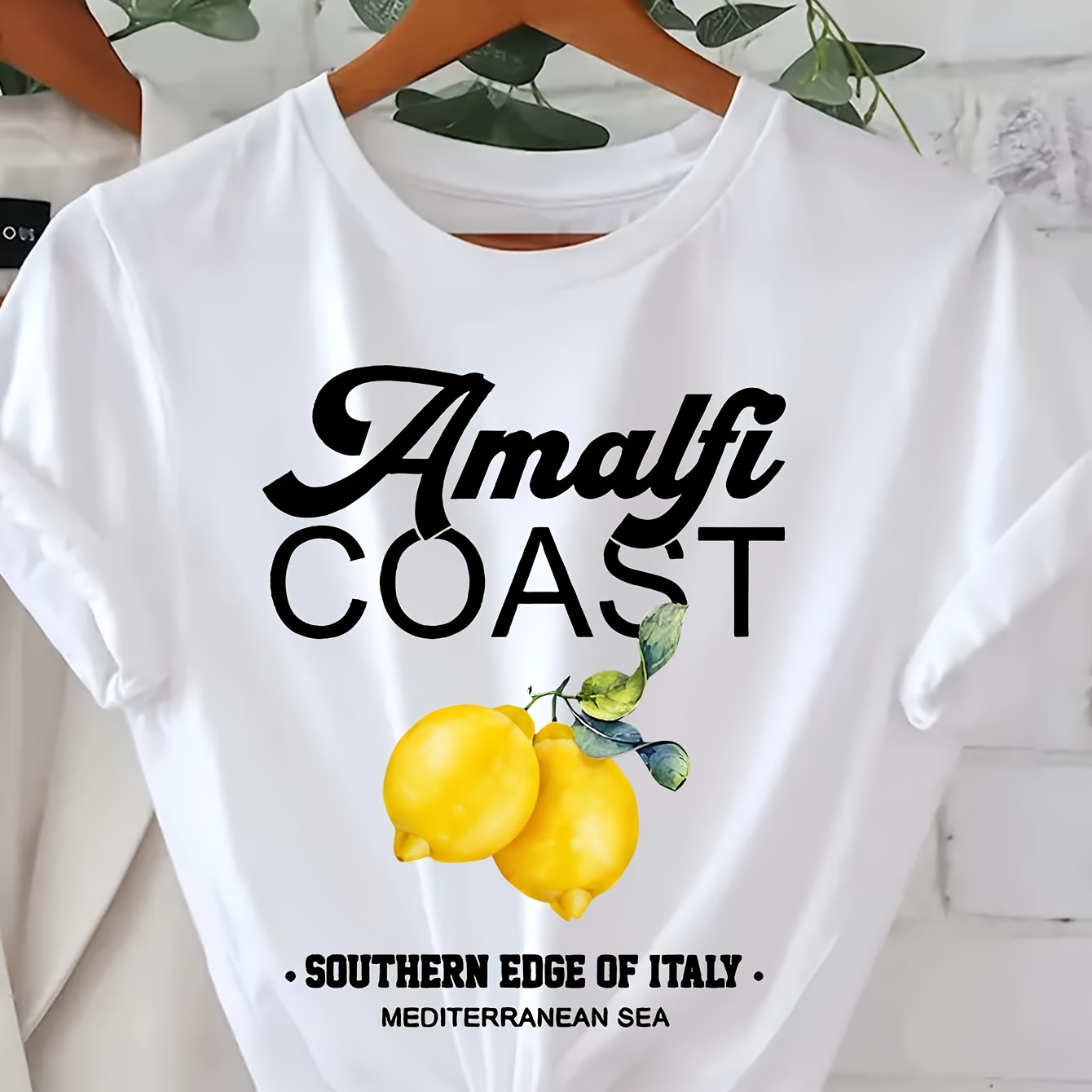 

Lemon Print Crew Neck T-shirt, Casual Short Sleeve Top For Spring & Summer, Women's Clothing