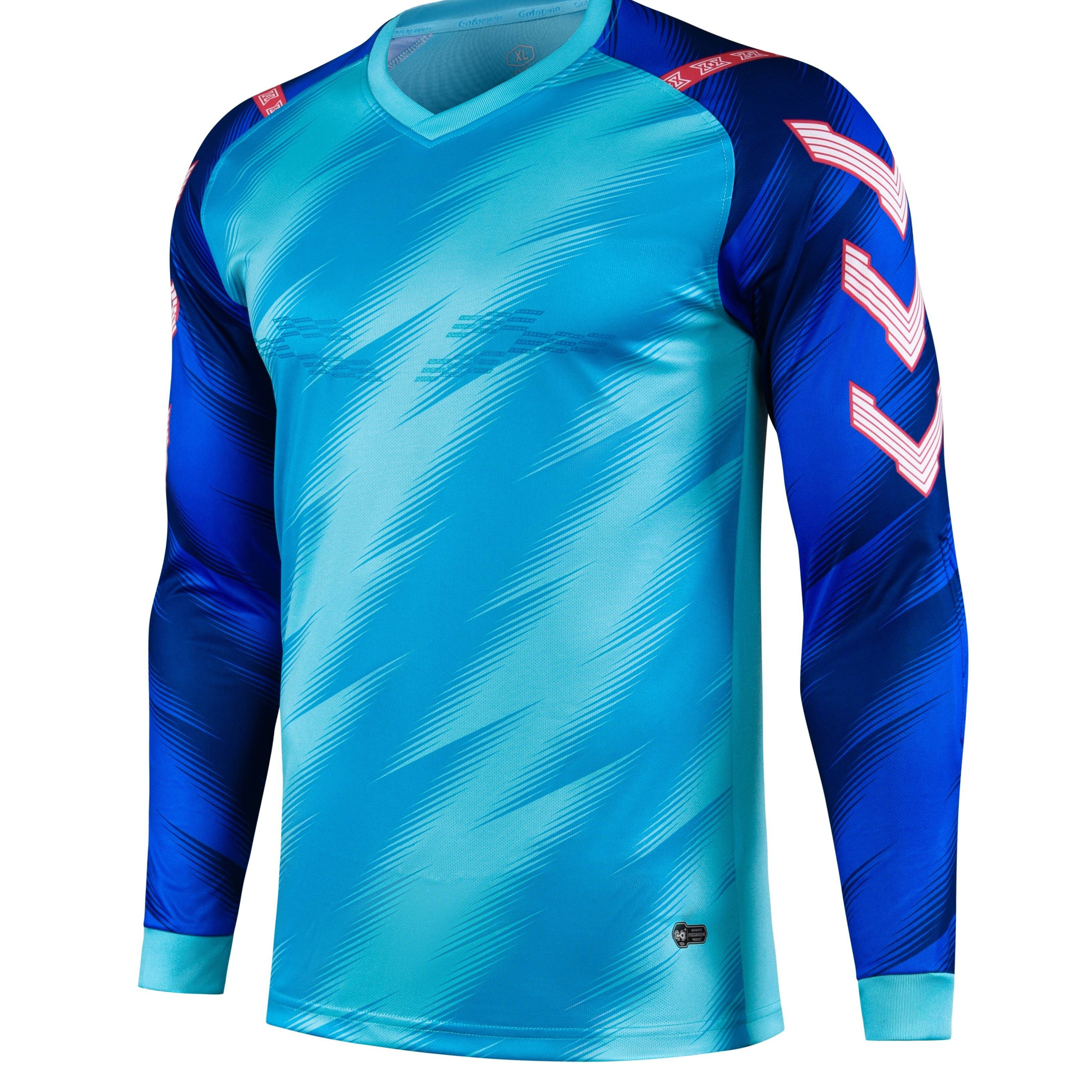 

Men's Long Sleeve Soccer Goalkeeper Jersey With Chest And Elbow Protection, Color-block & Geometric Stripe, Breathable Athletic Fit