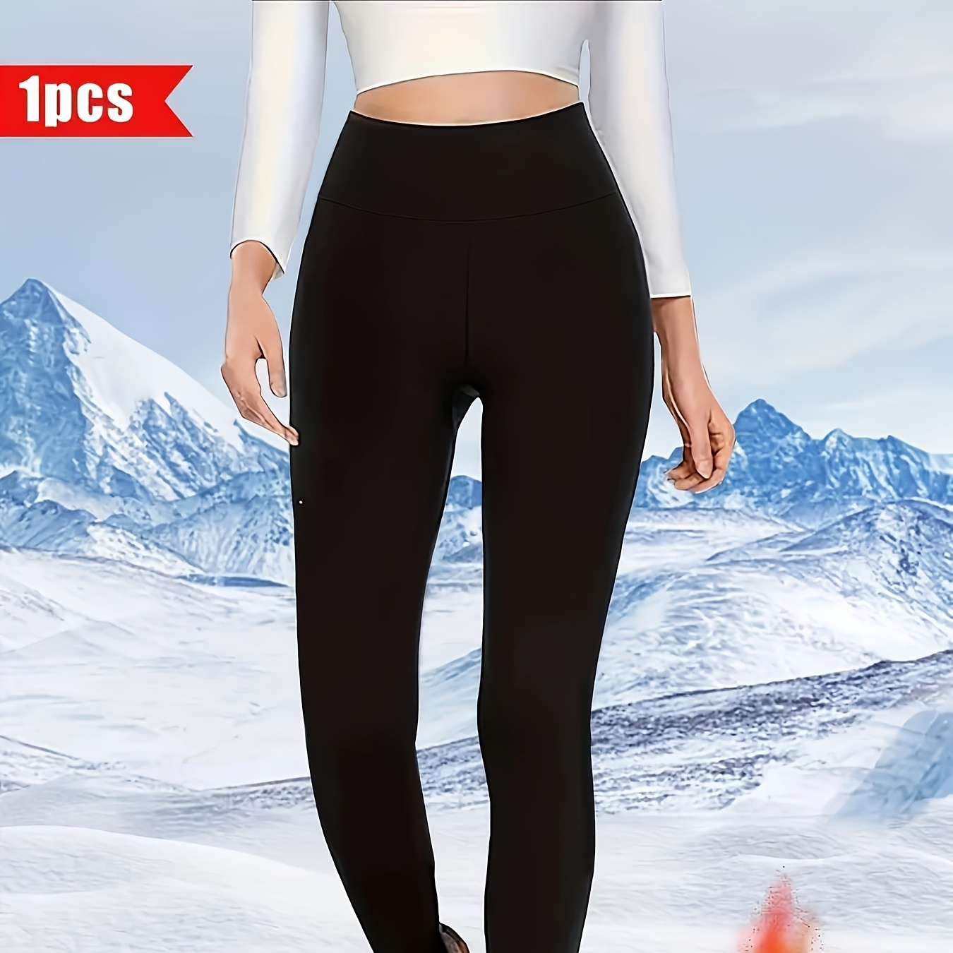 

Women's High Waist Fleece-lined Leggings, Polyester And Elastane , Solid Color, Medium Stretch, Knit Fabric, Regular Fit, For Fall/winter