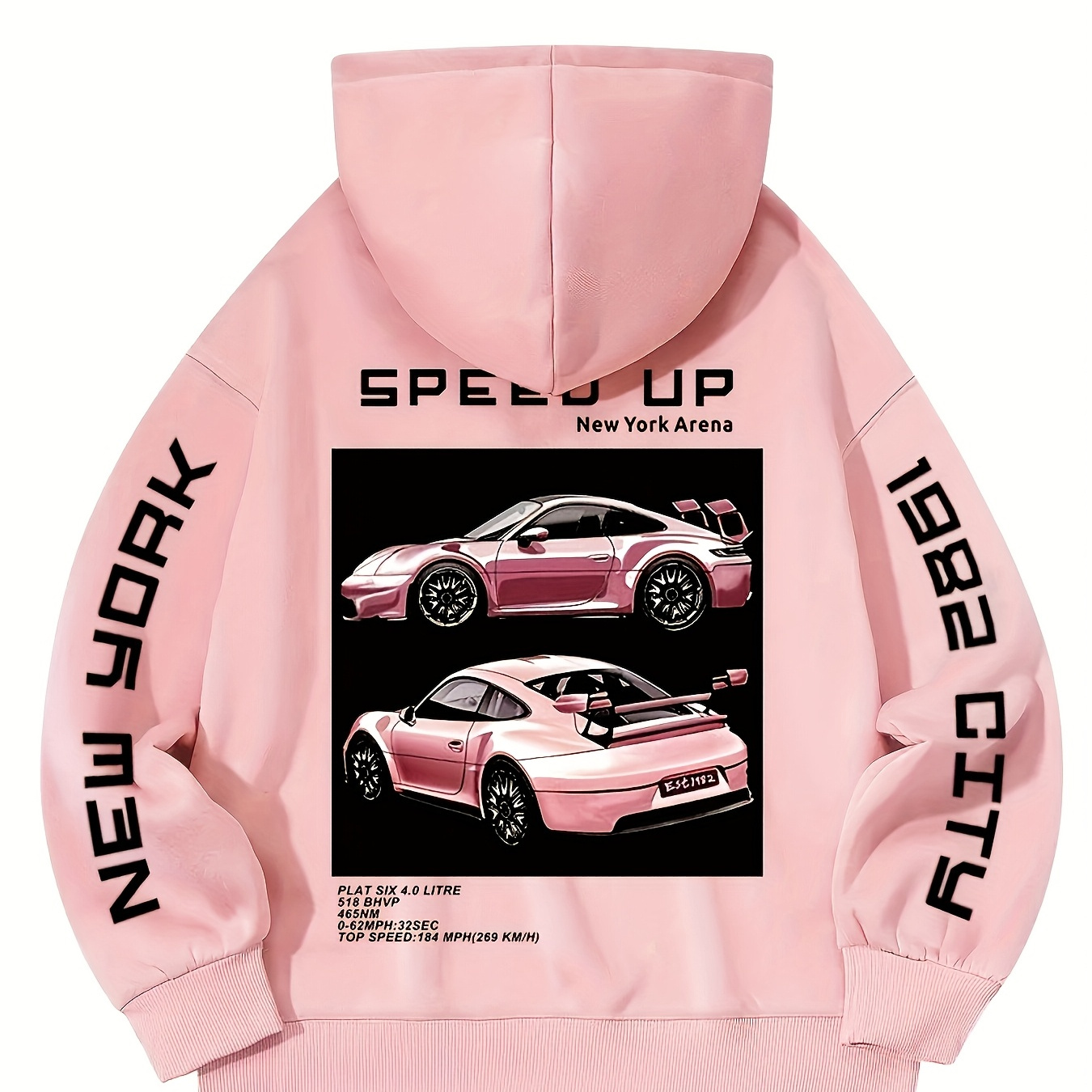 

Women's Casual Hoodie With Car & Letter Design - 100% Polyester, Machine Washable, Long Sleeve Pullover With Kangaroo Pocket, 24024086a