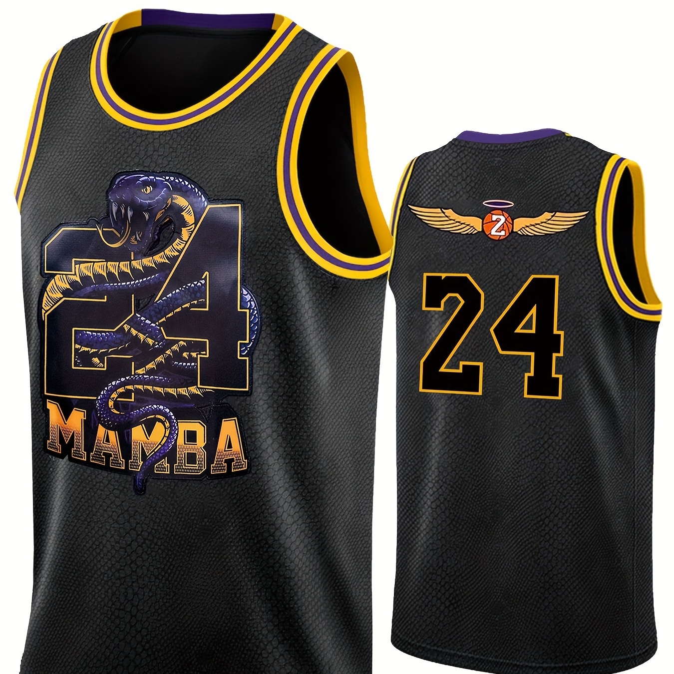 

High Quality Embroidered Basketball Jersey Men's Black Casual Jersey # 24 Snake Basketball Jersey Size S-xxxl