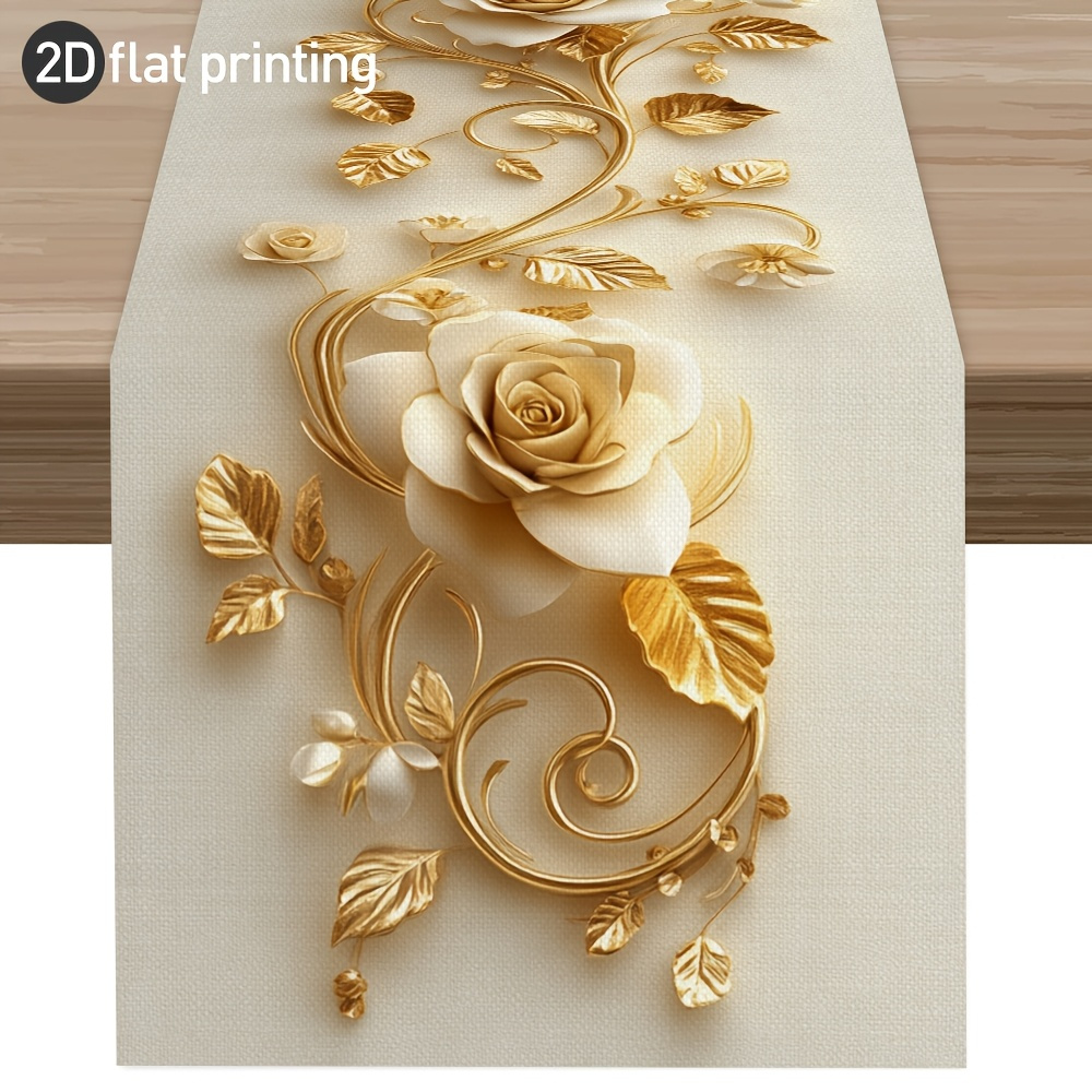 TEMU 1pc, 2d Flat Printing, Magnificent Brocade Floral Table Runner, Featuring An Ornate Brocade Pattern With Floral That A And . This Classic-style