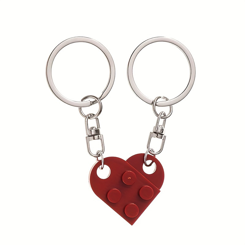 

2pcs/set Red Love Heart Building Block Keychains For Couples Friendship Women Men Girl Boy Love Heart Brick Key Ring Birthday Gift