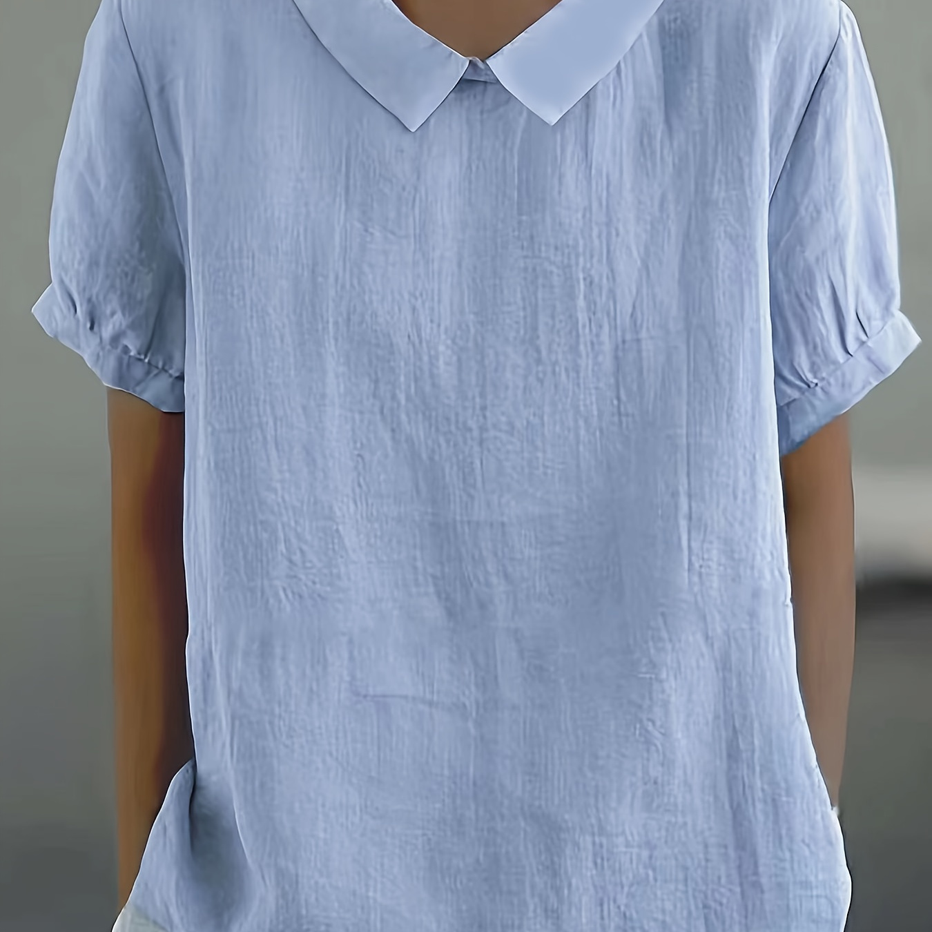 

Solid Color Short Sleeve Blouse, Casual Flat Collar Keyhole Blouse For , Women's Clothing