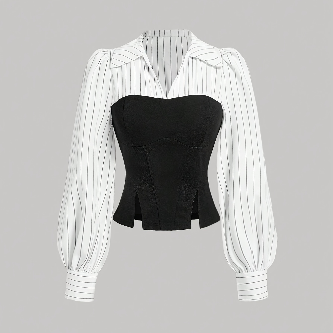 

Elegant Striped Blouse For Women - Polyester, Machine Washable, Non-sheer With Collar Detail, Spring/fall