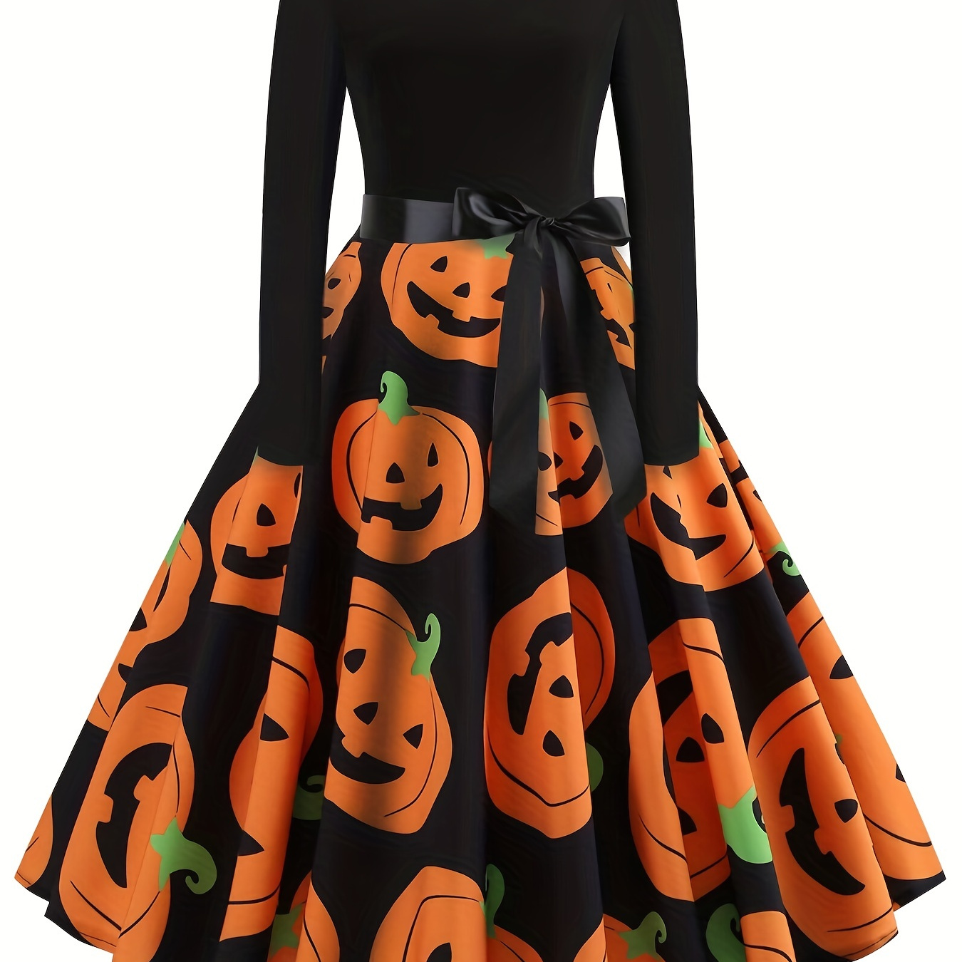 

Robe Imprimée Citrouille D'Halloween, Robe De Soirée Vintage À Manches Longues Et Col Rond Taille Haute, Vêtements Pour Femmes