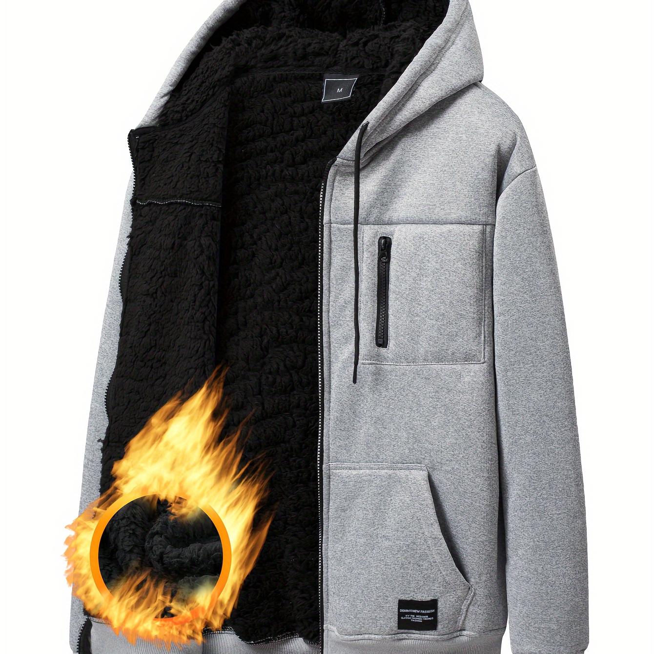 

Men's Casual Warm Fleece-lined Hooded Cardigan - Solid Color, Zip-up With Pockets