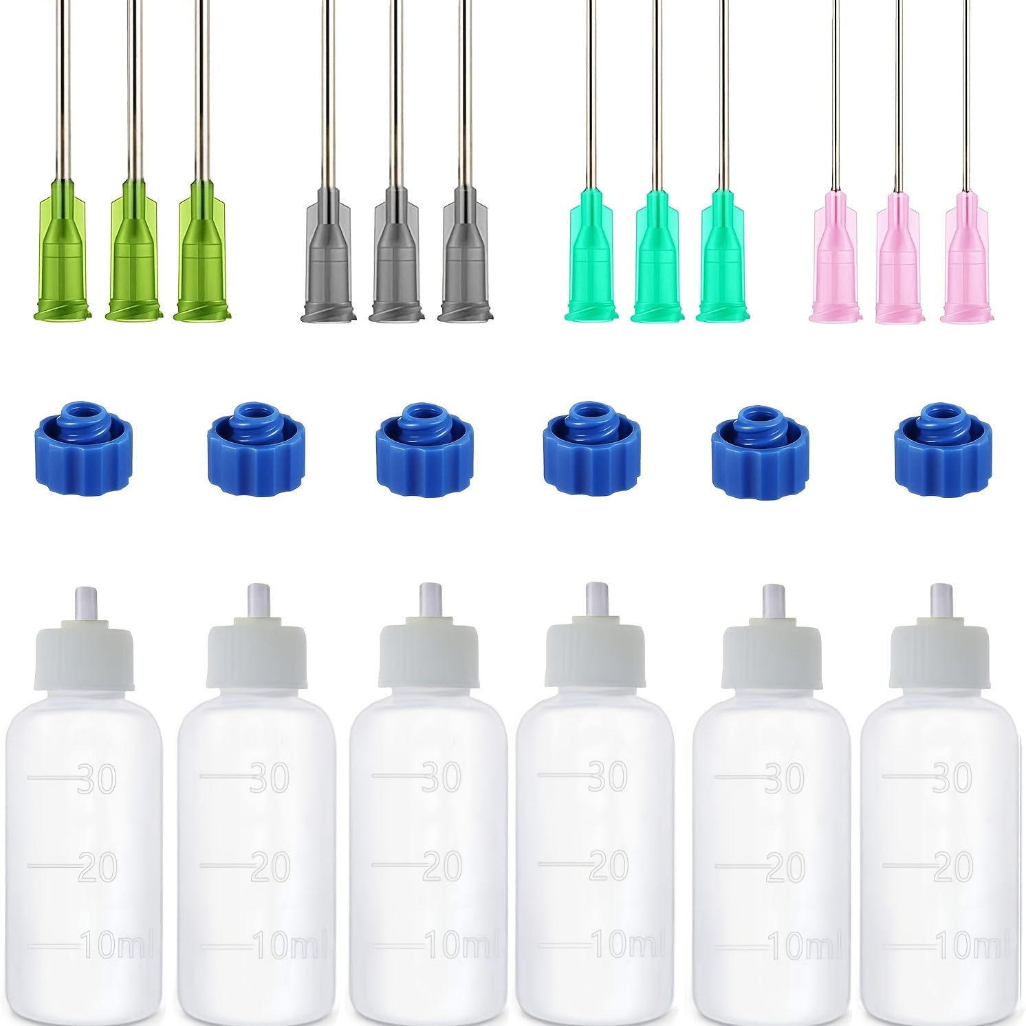 6pcs Glue Applicator Bottles, 30ml Plastic Squeezable Dropper Bottles With Blunt Needle Tip 14ga 16ga 18ga 20ga For Glue Applications, Paint Quilling Craft And Oil