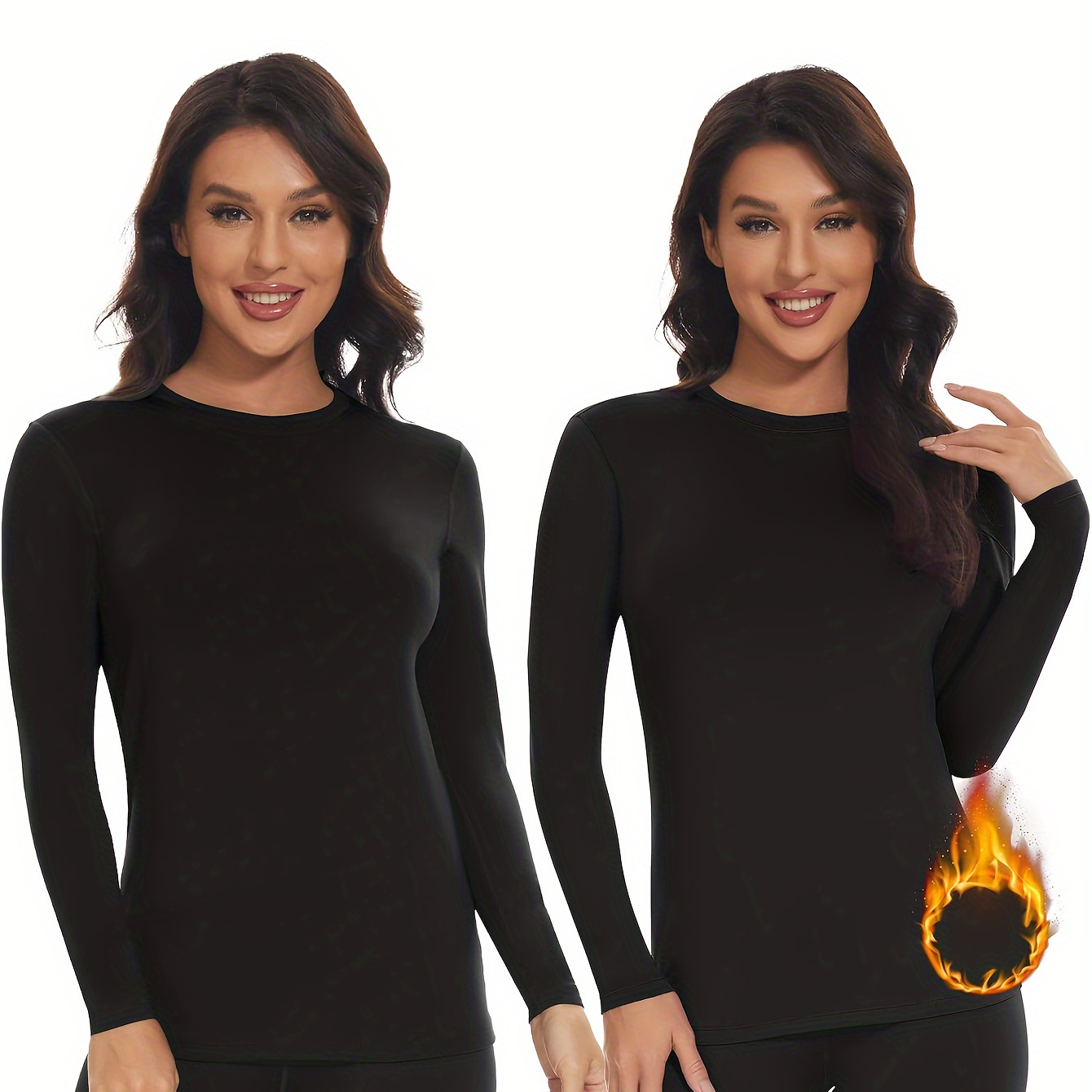 

2 Pack Thermal Shirts Autumn And Winter Long Sleeve For Women Crew Neck Layer Women Cold Weather Thermal Underwear Tops