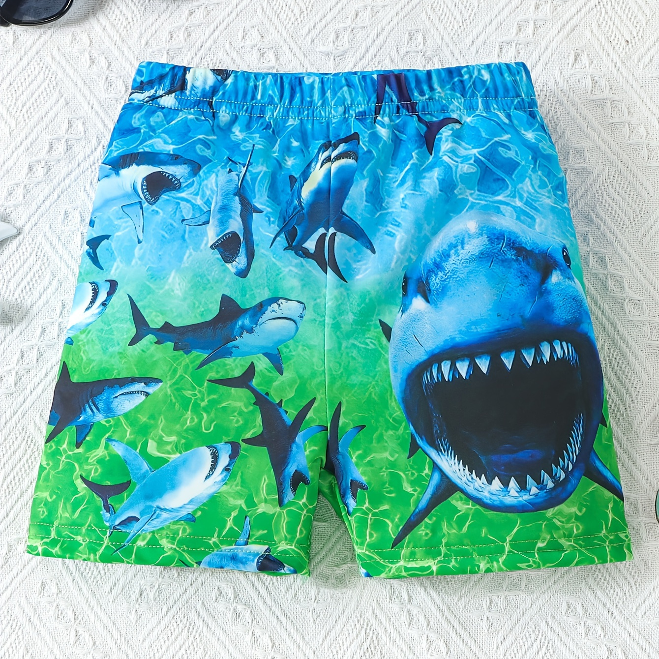 

Boys' Summer Cartoon Shark Pattern Beach Shorts, Casual Style, Quick Dry Swim Trunks For Outdoor Play And Surfing