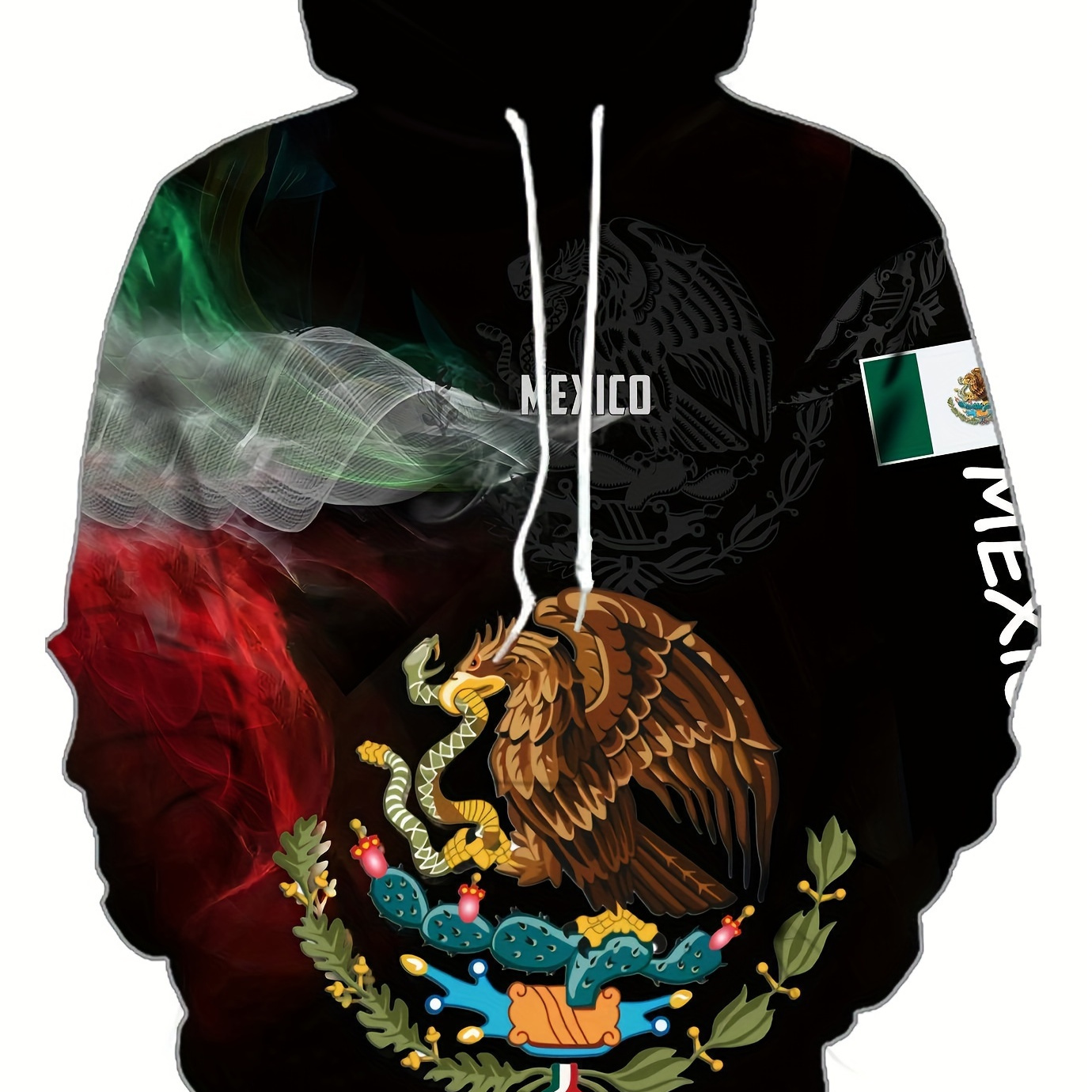 Mexico Eagle Print Hoodie, Cool Hoodies For Men, Men's Casual Graphic Design Pullover Hooded Sweatshirt With Kangaroo Pocket Streetwear For Winter Fall, As Gifts