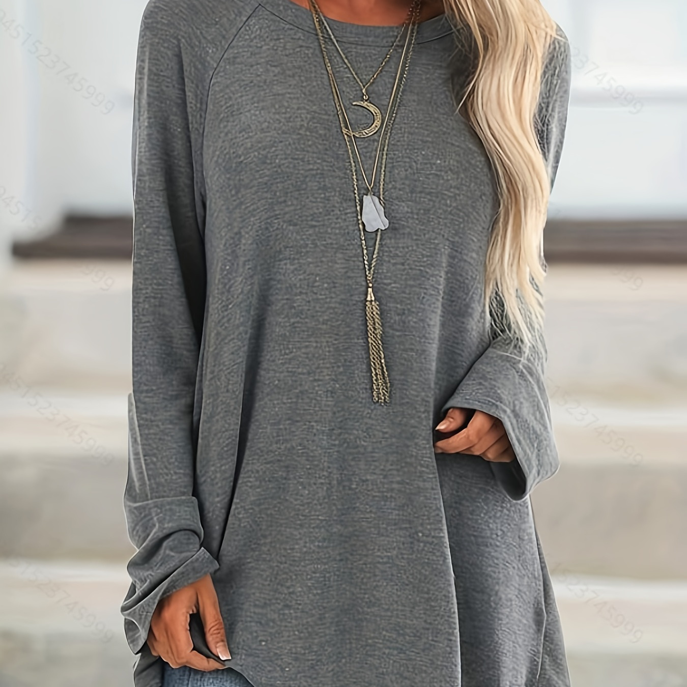

Solid Raglan Sleeve Loose T-shirt, Casual Crew Neck T-shirt For Spring & Fall, Women's Clothing