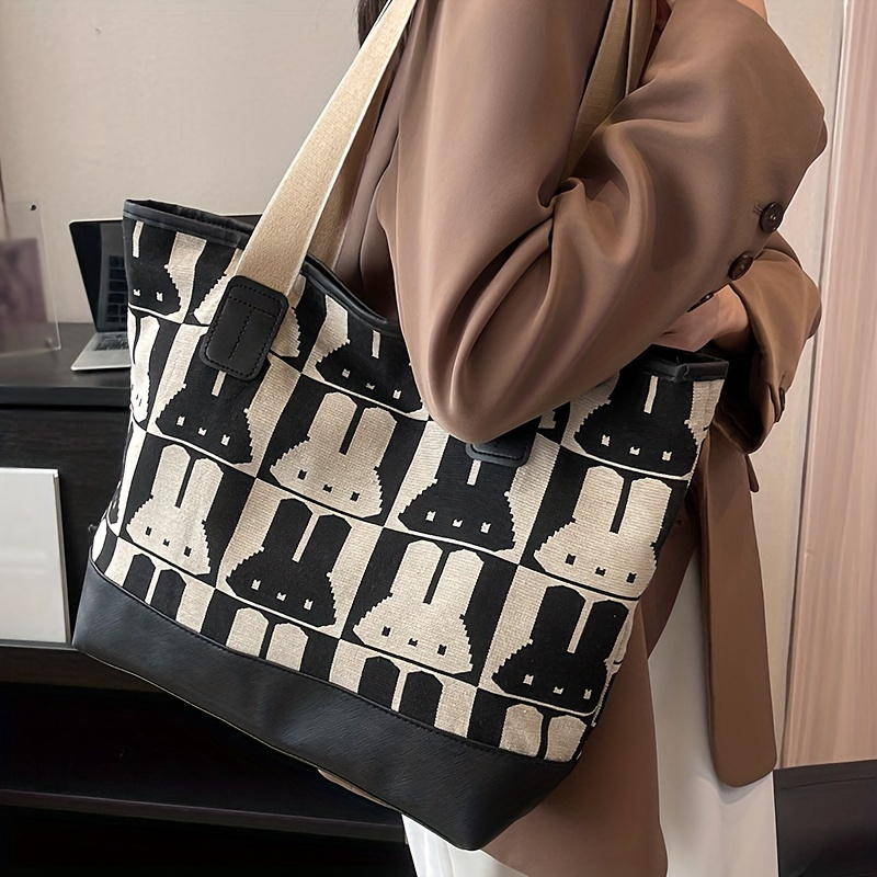 Canvas Tote Bag for women girls Aesthetic Bunny design Cloth Tote Shopping  Bags School Shoulder Bag Reusable Grocery Bag