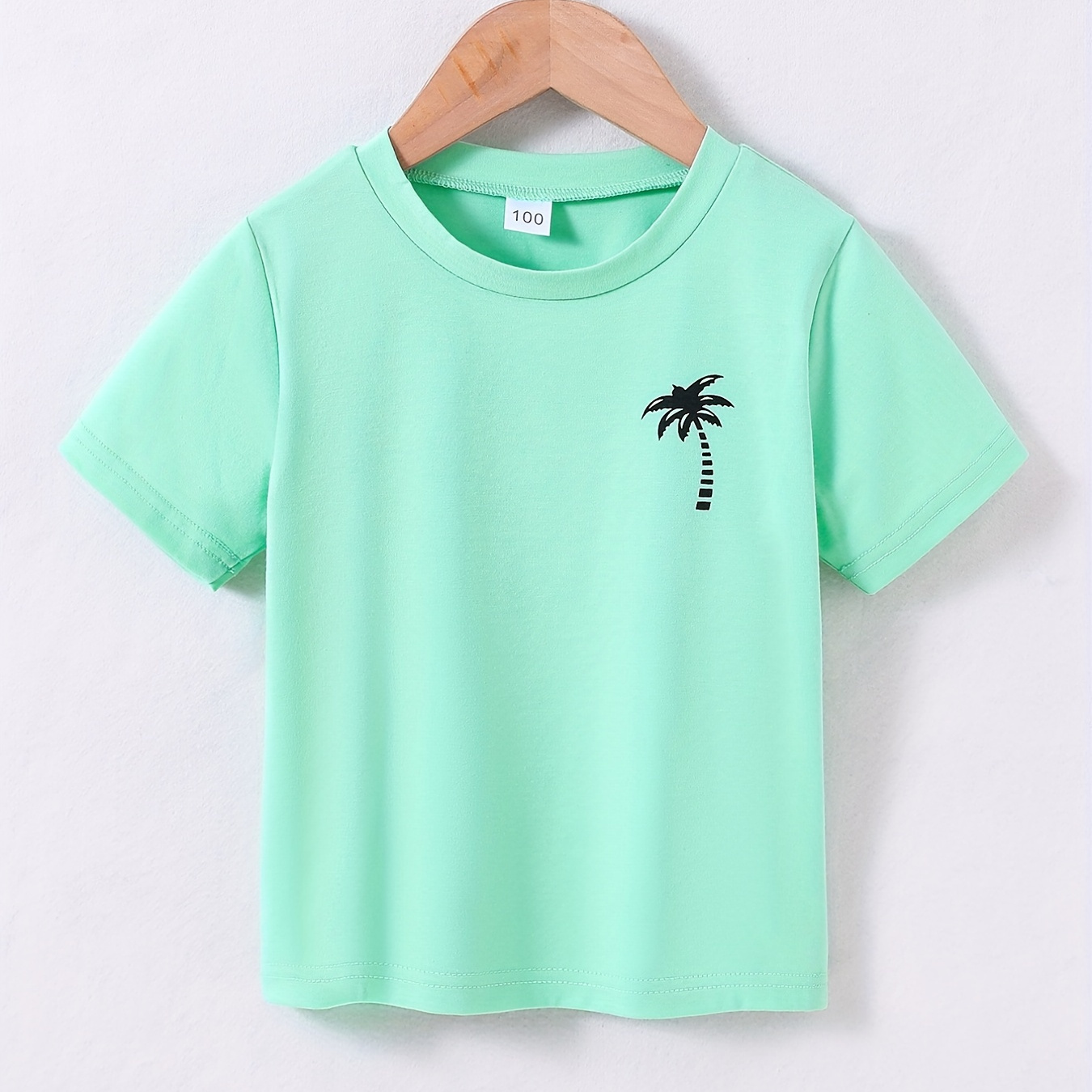 

Boys Coconut Tree Round Neck Cotton T-shirt Tee Top Casual Soft Comfortable For Summer Kids Clothes