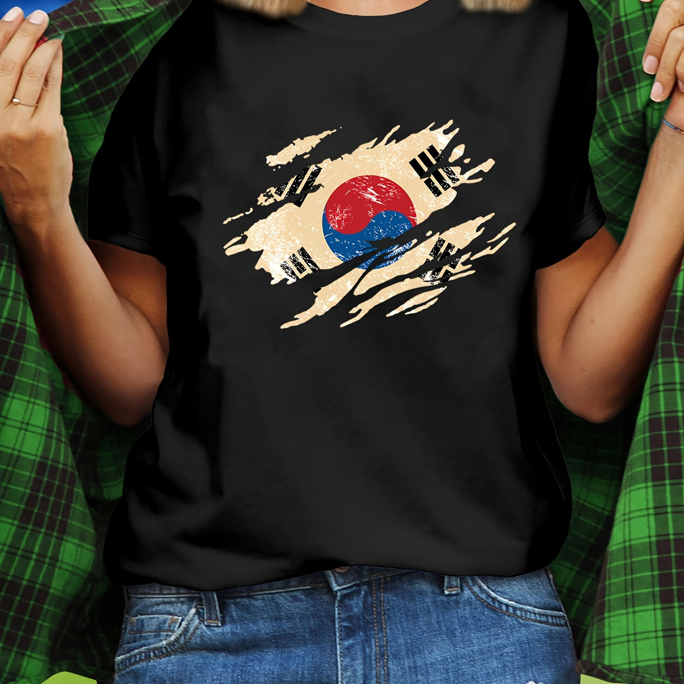 

1pc, Korean National Team T-shirt, Vintage South Korean Flag Design, Casual Wear For Euro Sports Event