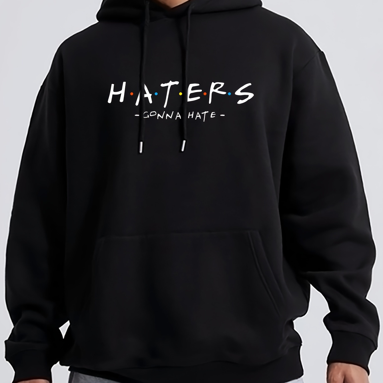 

Haters Gonna Hate Print Men's Pullover Round Neck Hoodies With Kangaroo Pocket Long Sleeve Hooded Sweatshirt Loose Casual Top For Autumn Winter Men's Clothing As Gifts