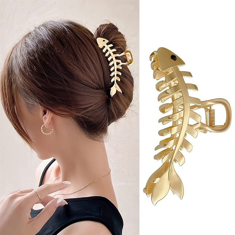 

Non-slip Fish Shaped Hair Claw Clips For Women And - Big Metal Fishbone Hair Jaw Clamps For Secure Hair Styling And Accessories