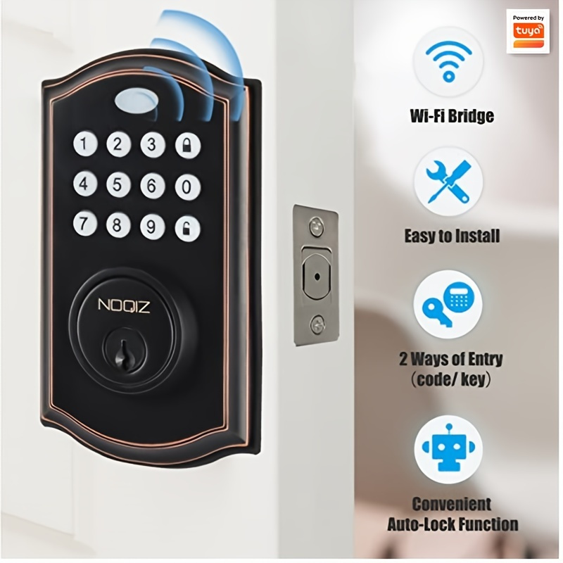 Noqiz Tuya WiFi Smart Lock,smart Life, Keyless Entry Door Lock With Touchscreen Keypad, Remotely Control, Waterproof Grade IP54, Support Google Home, Easy To Install, WI-FI  Electronic Deadbolt Works With Alexa, M15-ORB