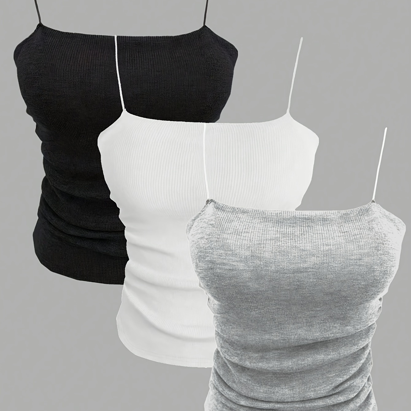 

Ensemble de 3 Tops Cami Chic à Bretelles Spaghetti , Blanc et - Mélange de Polyester , Extensible et Confortable, Design à Col V Manches pour Toutes les - Tenue Décontractée pour Femmes