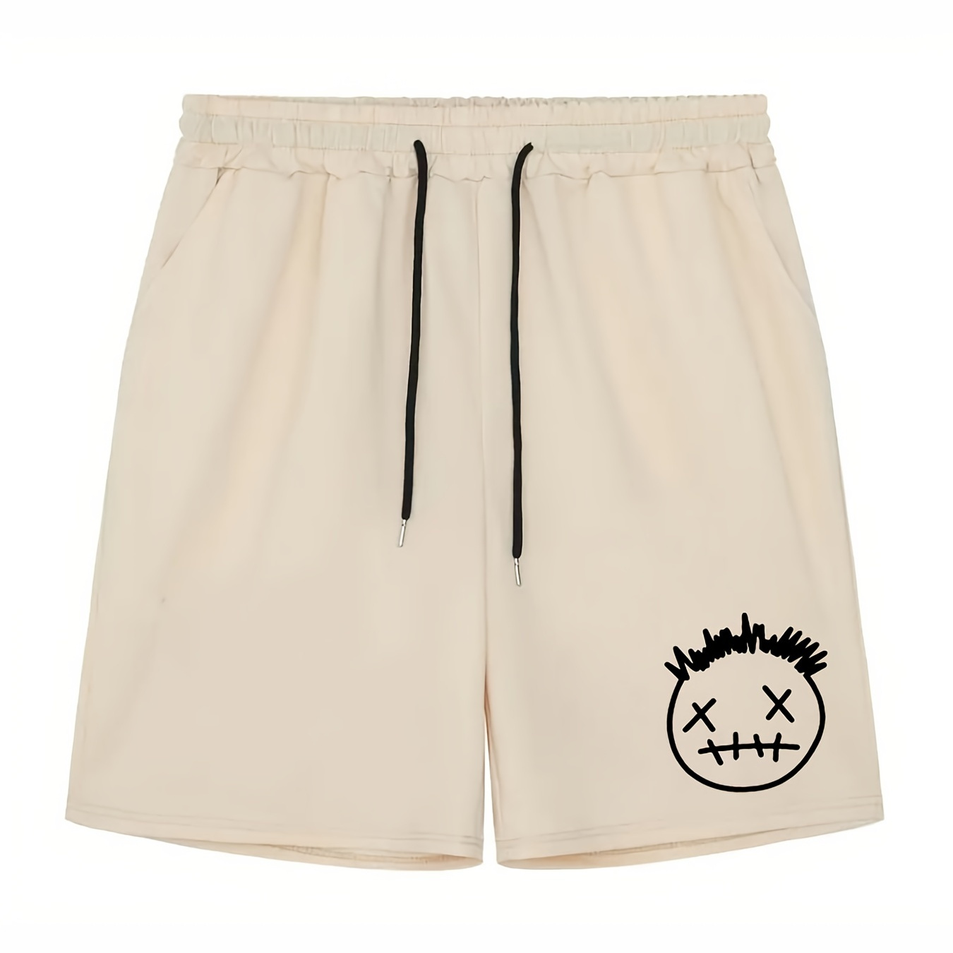 

Men's Casual Sad Face Print Pockets Pleated Shorts For Summer