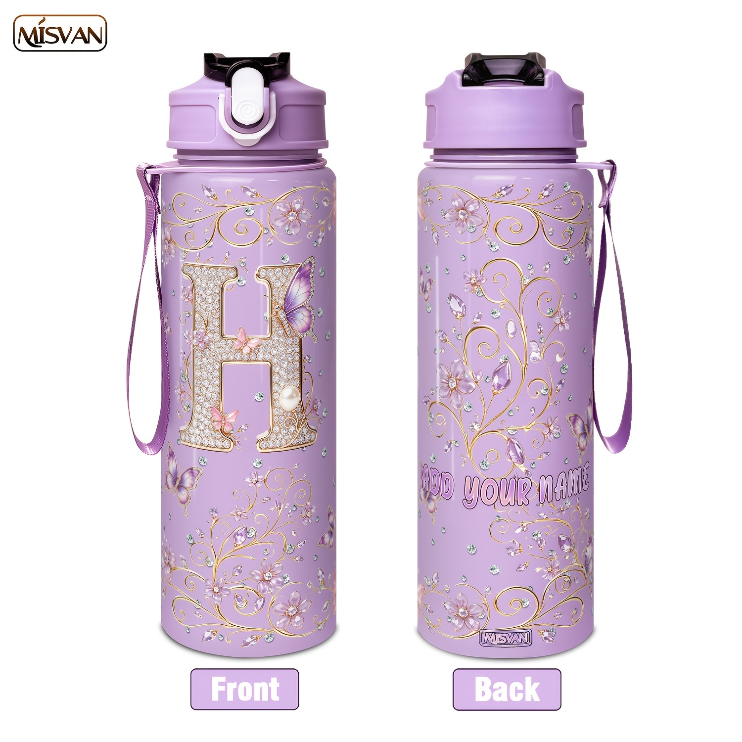 TEMU 1pc, Custom Name, 750ml/25oz Water Bottle. Letter Pattern/leakproof /large Capacity For Fitness, Cycling, Office/home/perfect Birthday Holiday