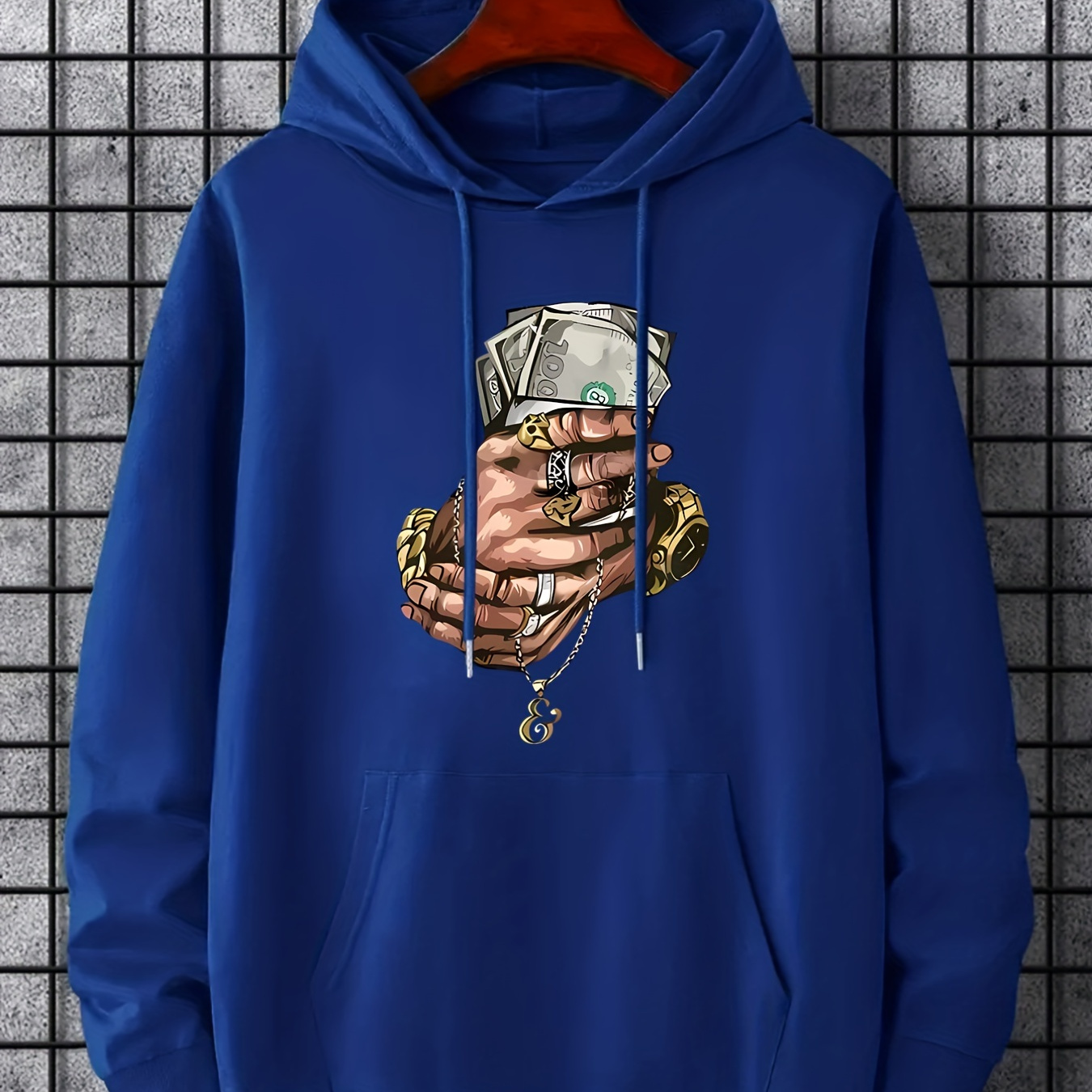 

Money In Hands Print, Hoodies For Men, Graphic Sweatshirt With Kangaroo Pocket, Comfy Trendy Hooded Pullover, Mens Clothing For Fall Winter