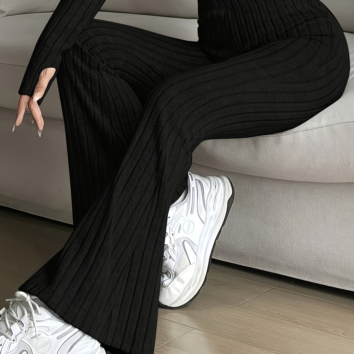 

Elegant Solid Color Long Pants Polyester With Waist For Casual , Autumn/winter, Solid Color, Long Length, Slim Fit, Regular Fit, Knitted Fabric