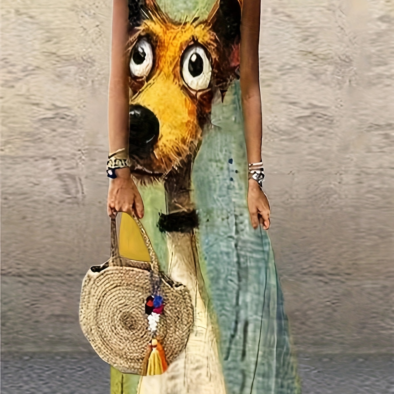 

Dog Print Crew Neck Tank Dress, Casual Sleeveless Loose Tank Dress For Spring & Summer, Women's Clothing