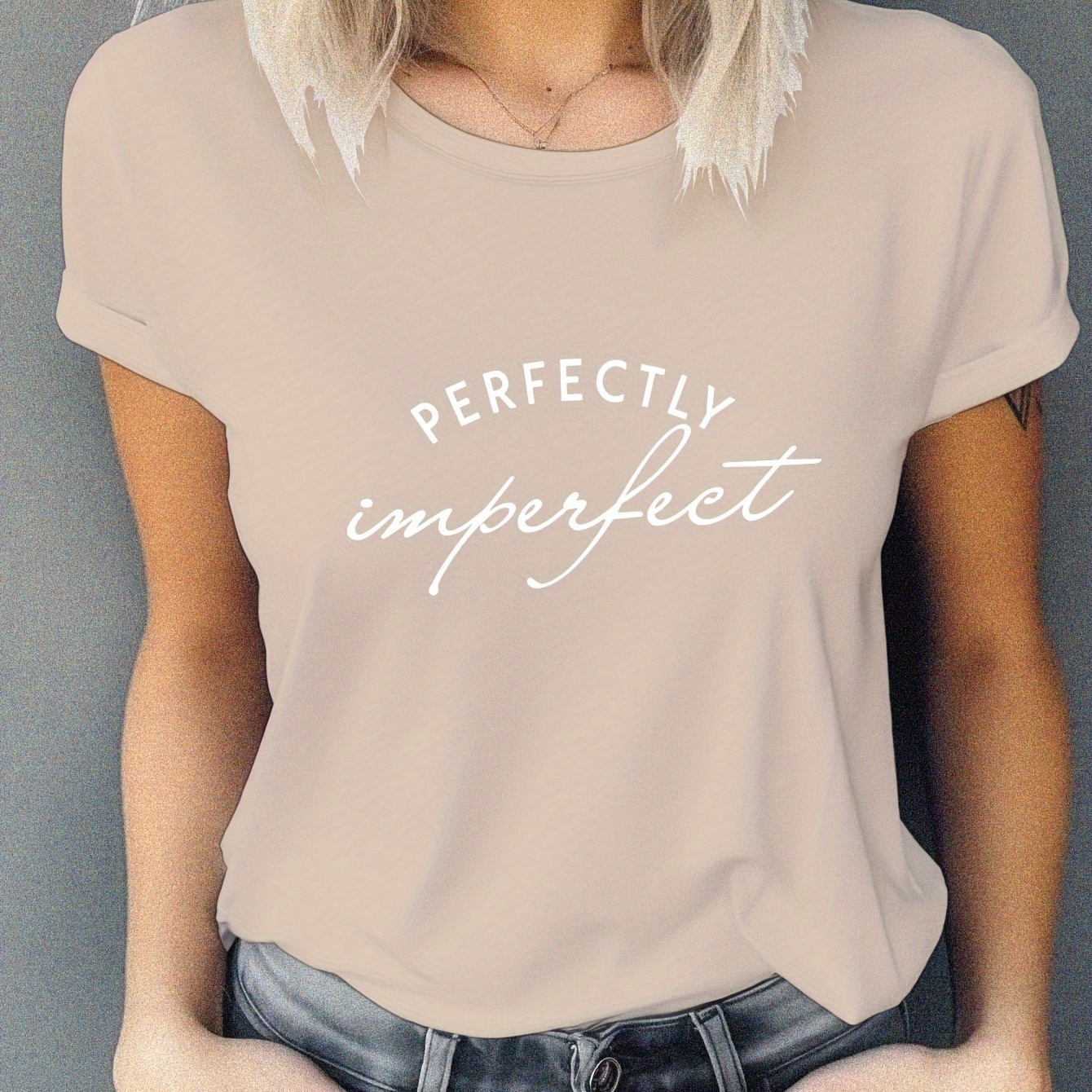 

Perfectly Imperfect Letter Print T-shirt, Casual Crew Neck Short Sleeve Top For Spring & Summer, Women's Clothing