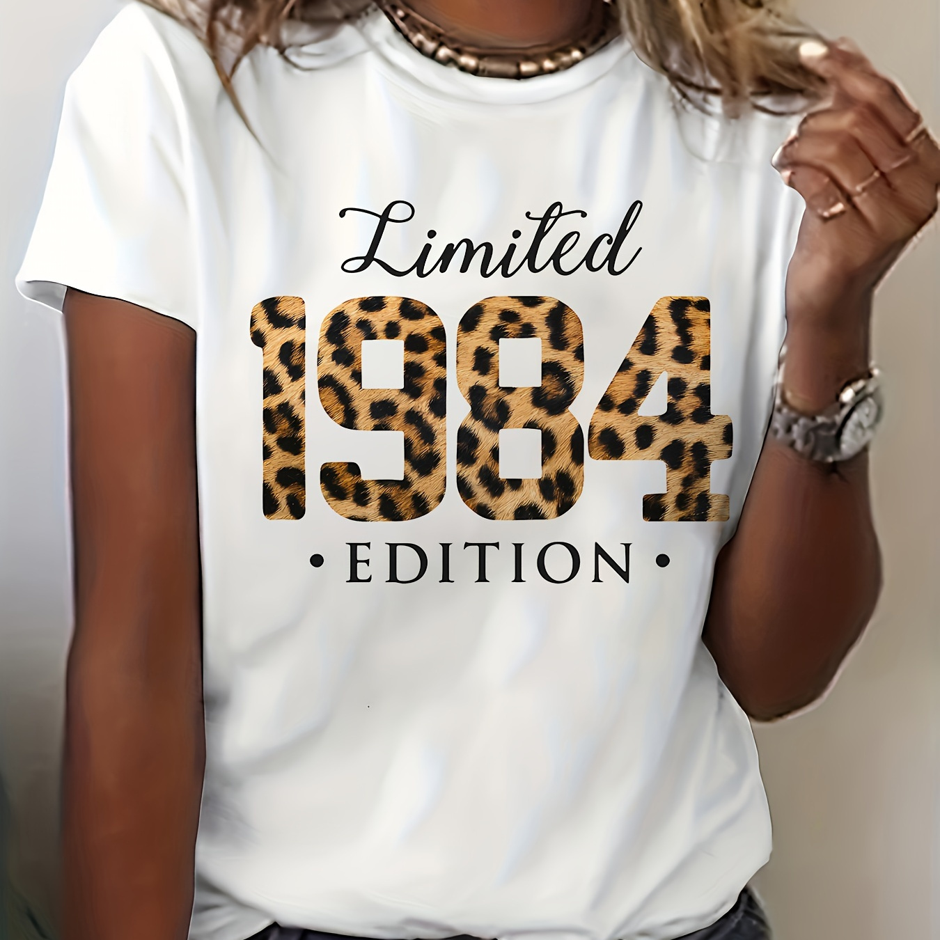 

40th Birthday 1984 Print Crew Neck T-shirt, Short Sleeve Casual Top For Summer & Spring, Women's Clothing