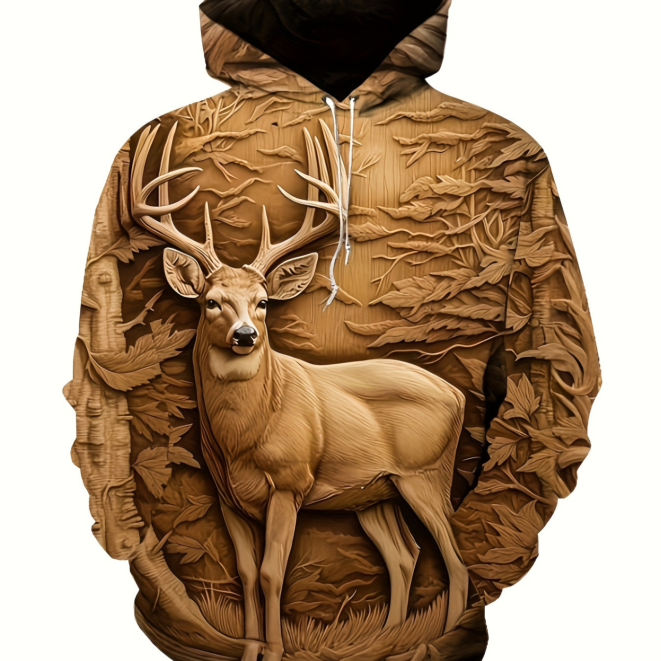 

Men's Deer Pattern Hoodie - Casual Pullover With Drawstring