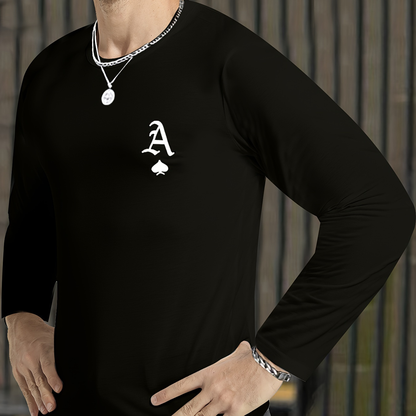 

Men's Casual Simple Style Letters A Tees, Long Sleeve Crew Neck T-shirt, Home Pajamas Top, Outdoor Clothing