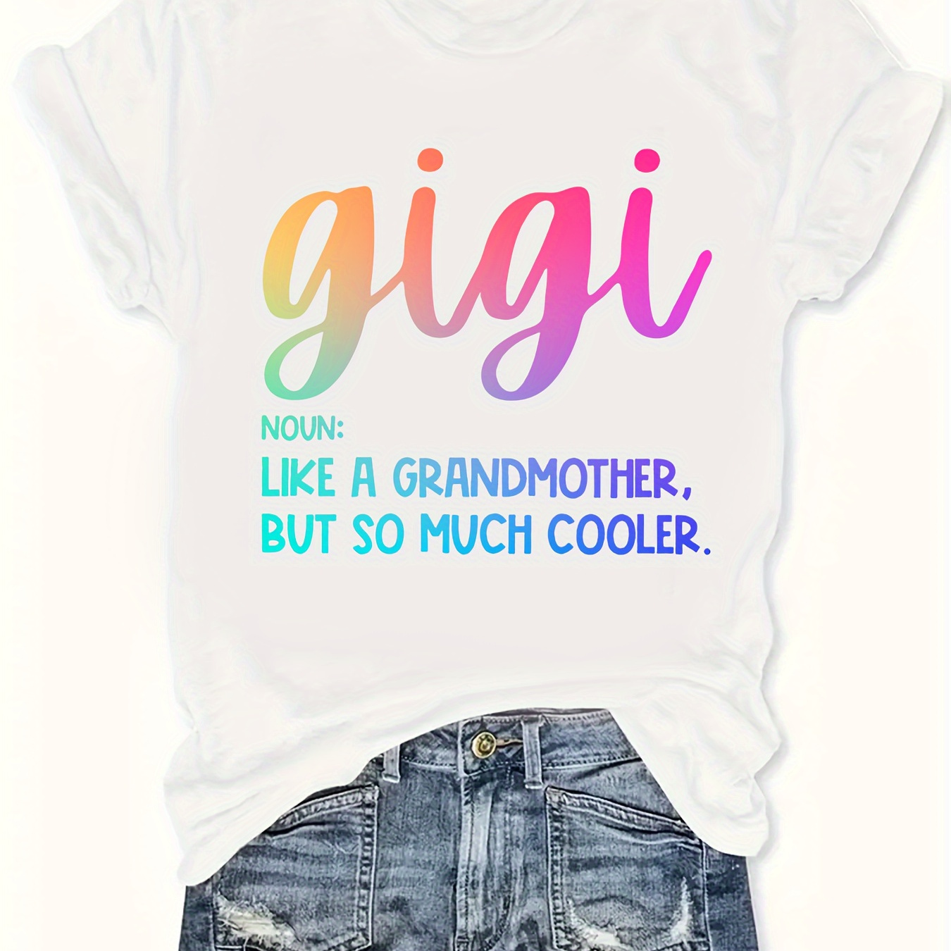 

Plus Size Gigi Letter Print T-shirt, Casual Crew Neck Short Sleeve T-shirt, Women's Plus Size clothing