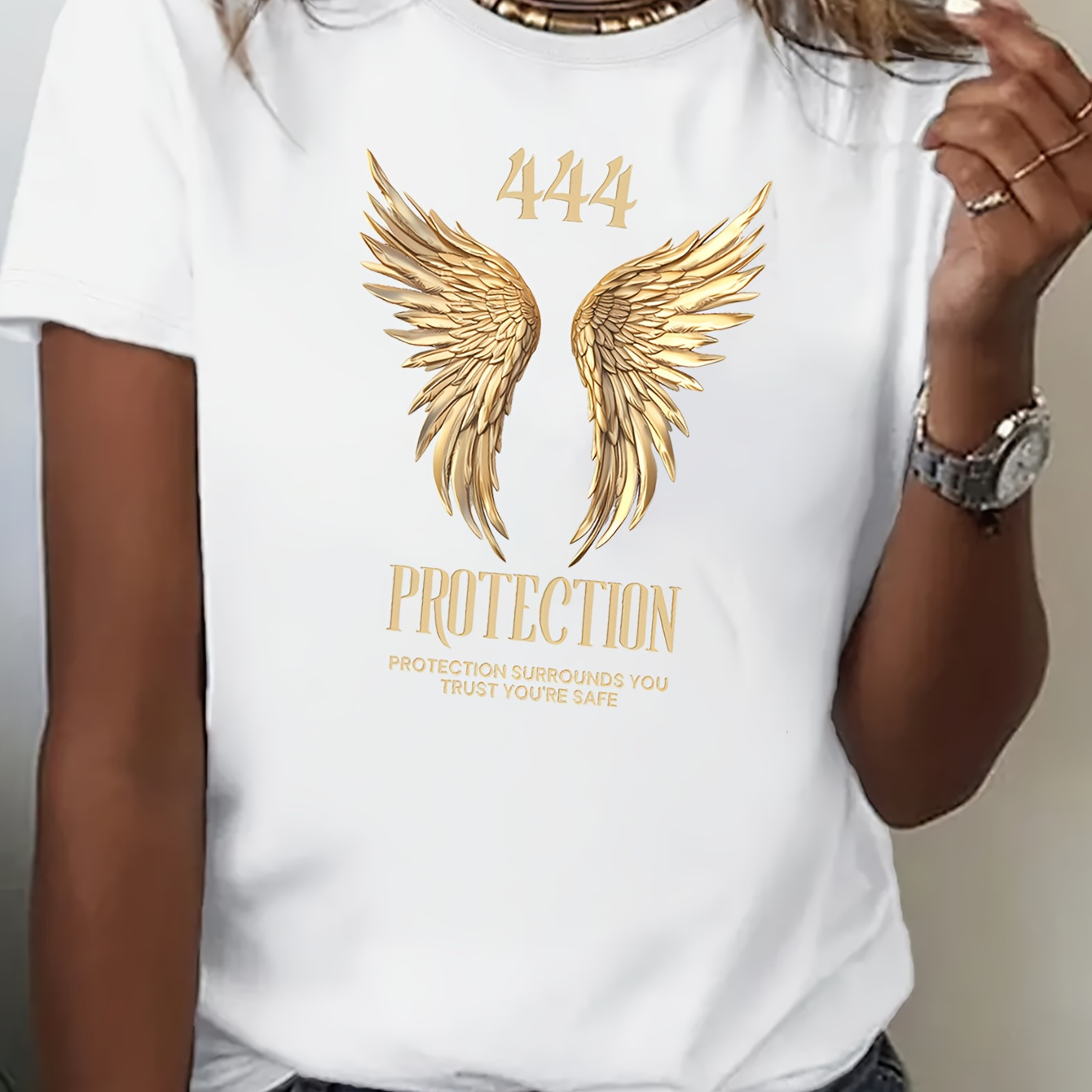 

Women' Short Sleeve T-shirt, Comfortable And Stylish, For Sports And , Wing Pattern