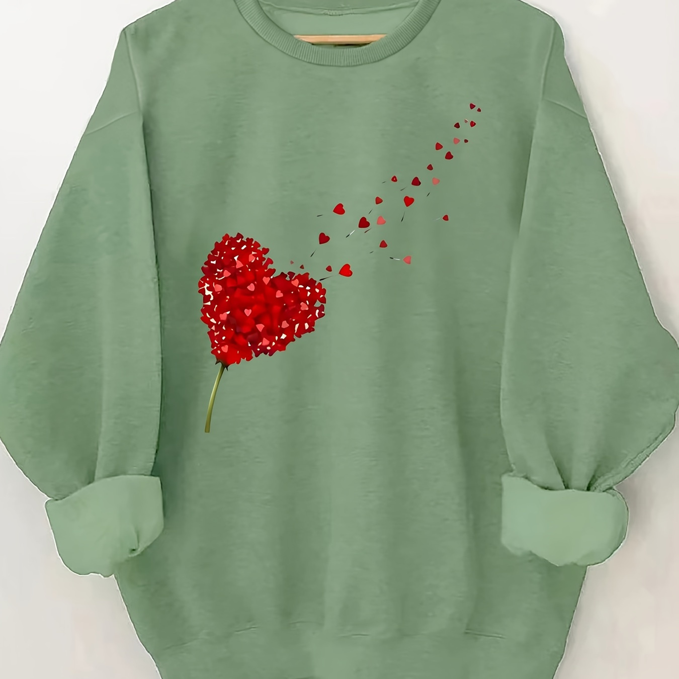 

Women' Sweatshirt, Themed, Casual Round Neck, Polyester Knit, Heart Pattern, Autumn/winter Season, No Detail, Cozy Pullover