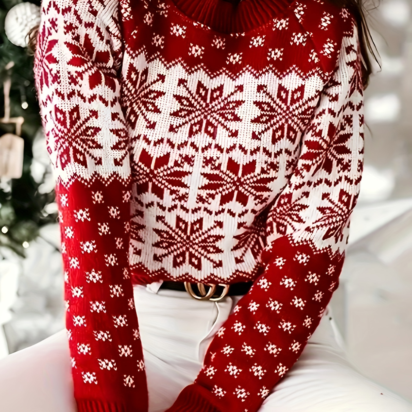 

Christmas Sweater - Long Knit Pullover For , For Fall/