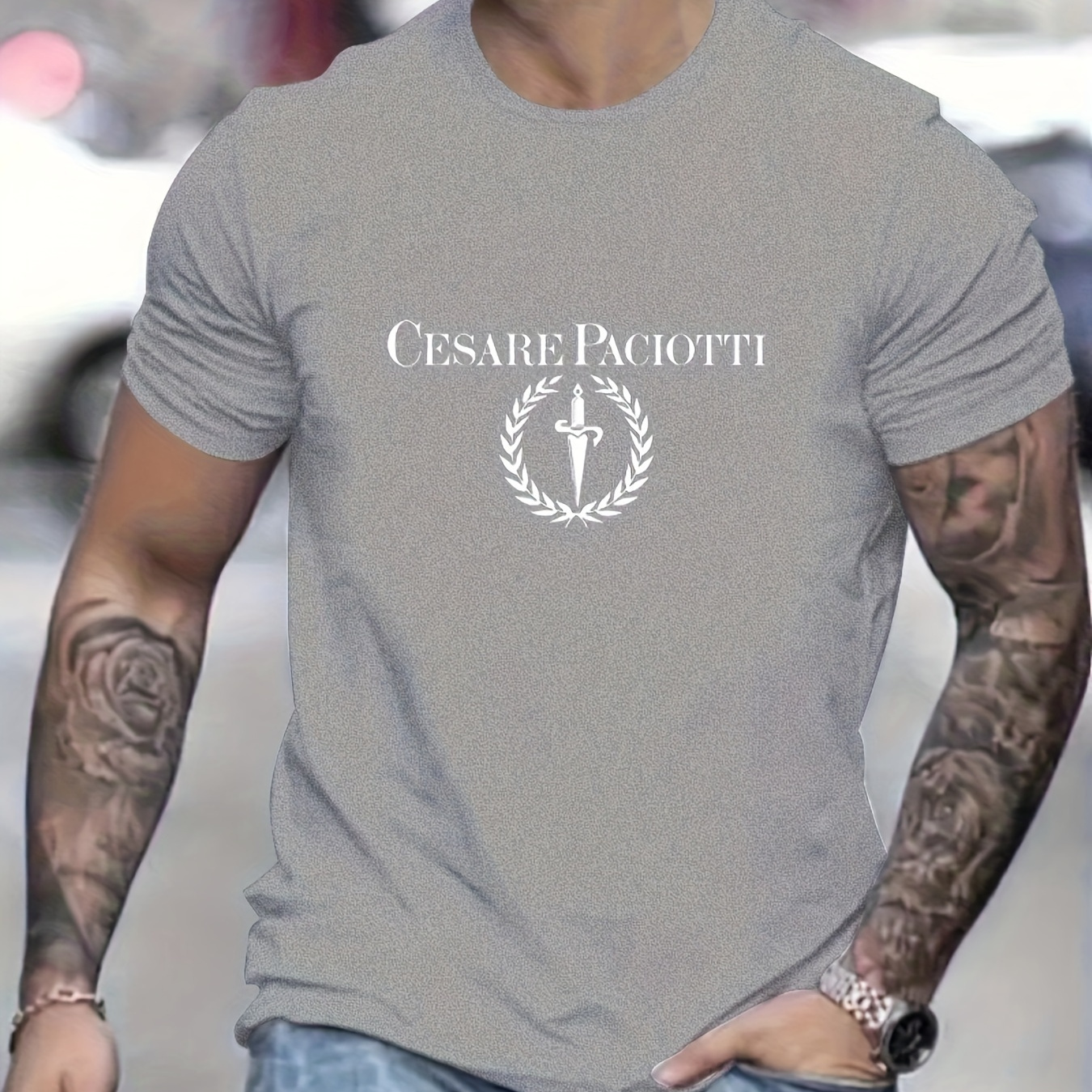 

Rabbit Bone Print T-shirt, Men's Casual Street Style Stretch Round Neck Tee Shirt For Summer