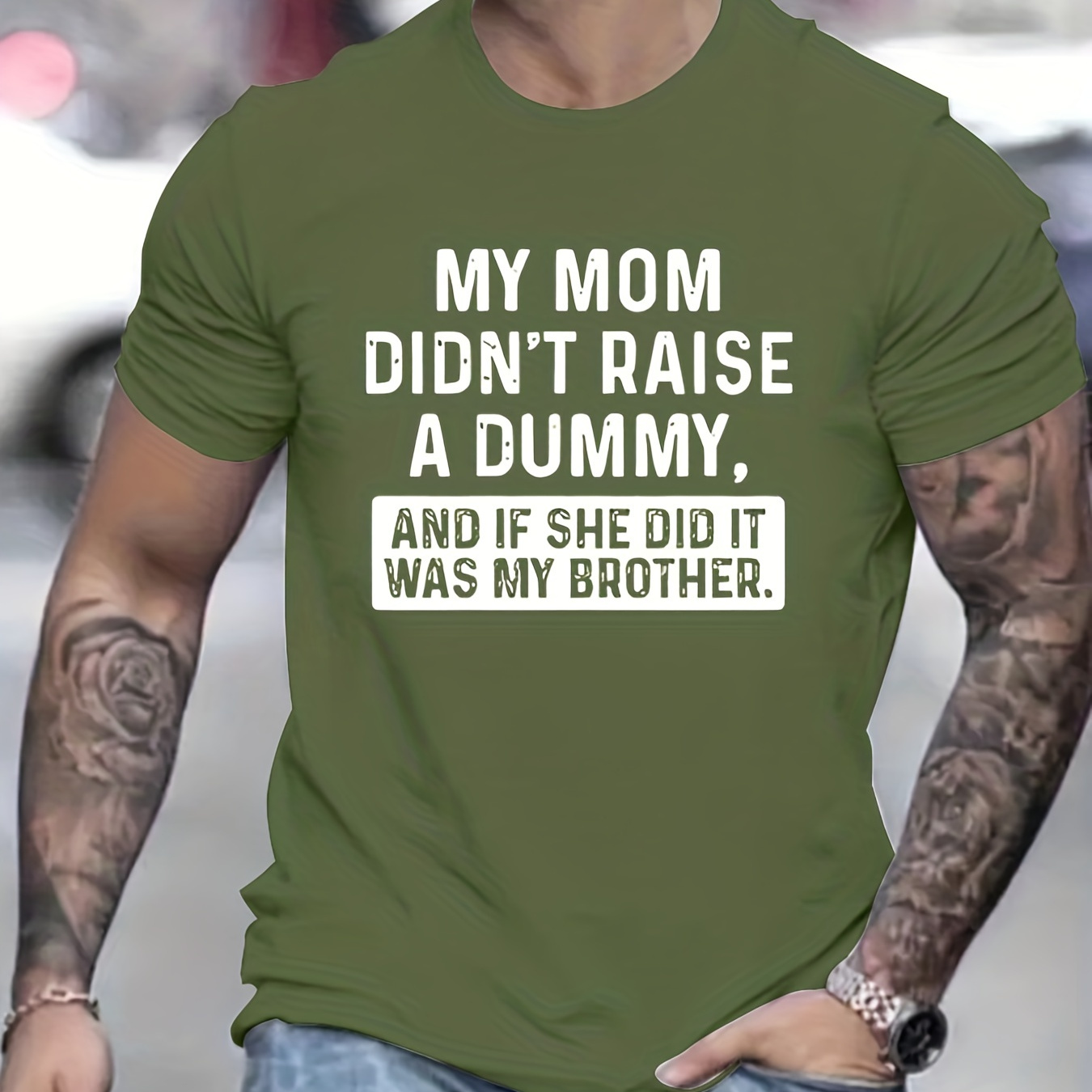 

My Mom Didn't Raise A Dummy Letter Graphic Print Men's Creative Top, Casual Short Sleeve Crew Neck T-shirt, Men's Clothing For Summer Outdoor