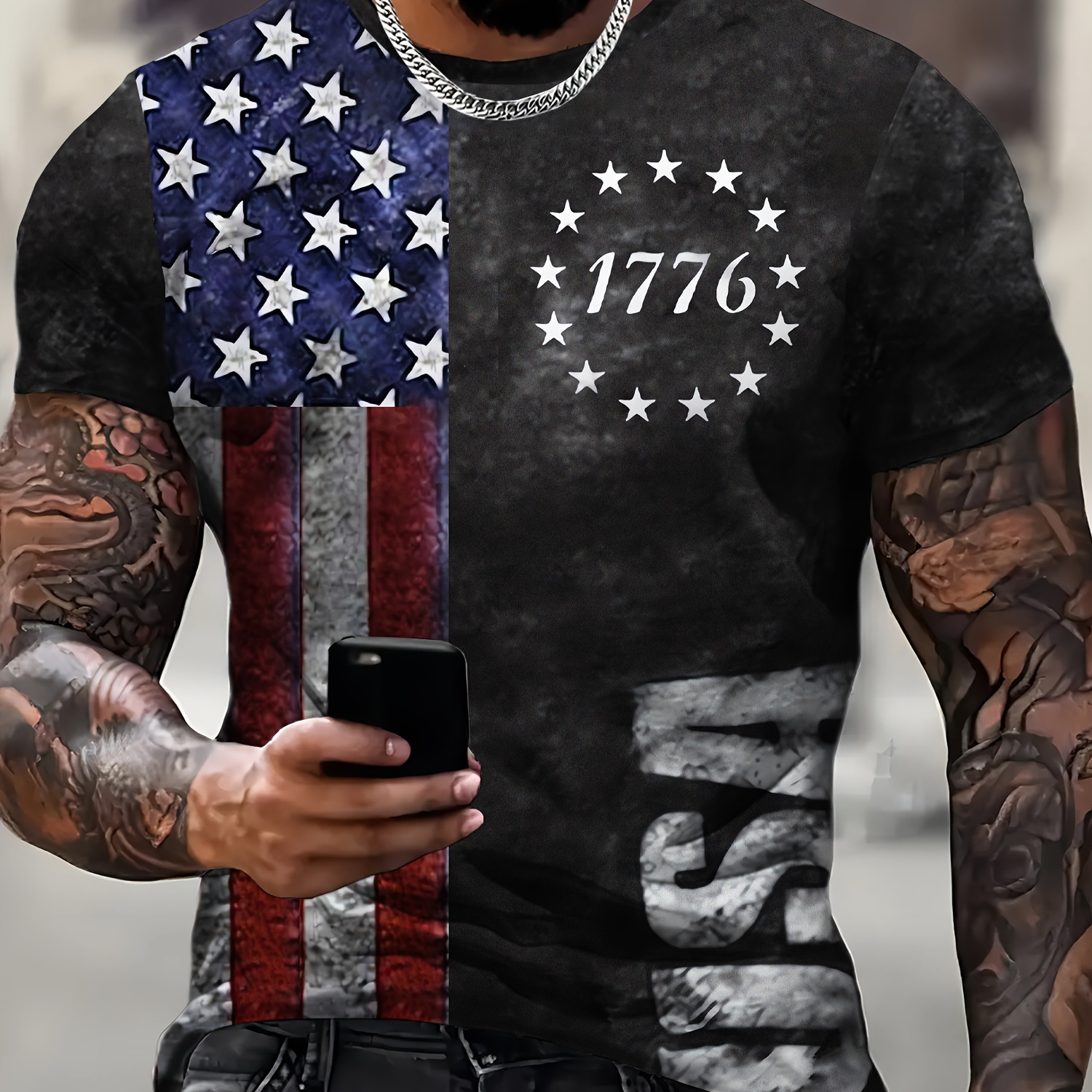 

American Flag Pattern And Letter Print "usa" Crew Neck And Short Sleeve T-shirt, Chic And Stylish Breathable Tops For Men's Summer Outdoors Wear