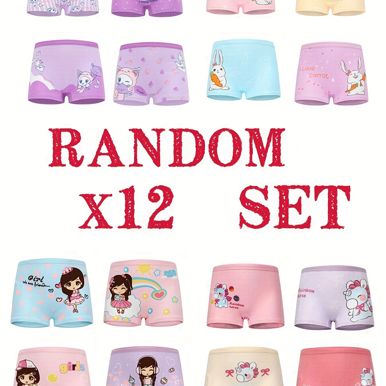 

Random 12pcs Girls Boxer Briefs Easter Cute Cartoon Rabbit/unicron Print Bottoming Underwear Soft Comfy Breathable Kids Panties For All Seasons