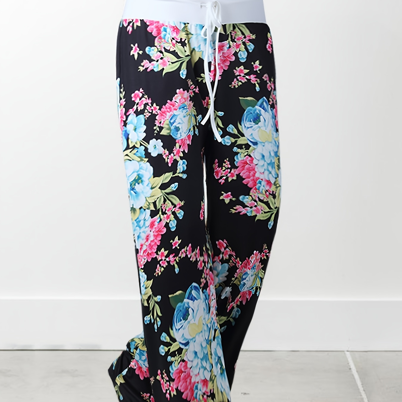 Flower Oil Painting Print Slant Pockets Pants Casual Pants - Temu