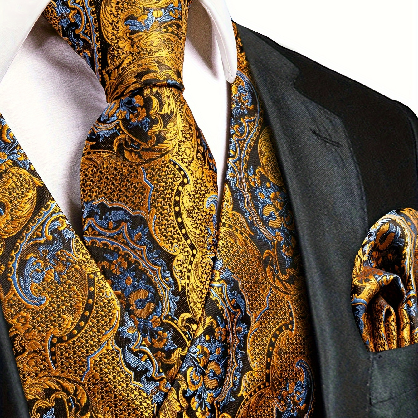 

Men's Paisley V Neck Waistcoat & & Handkerchief & Cufflinks 4-piece Set For Party/wedding/formal Prom