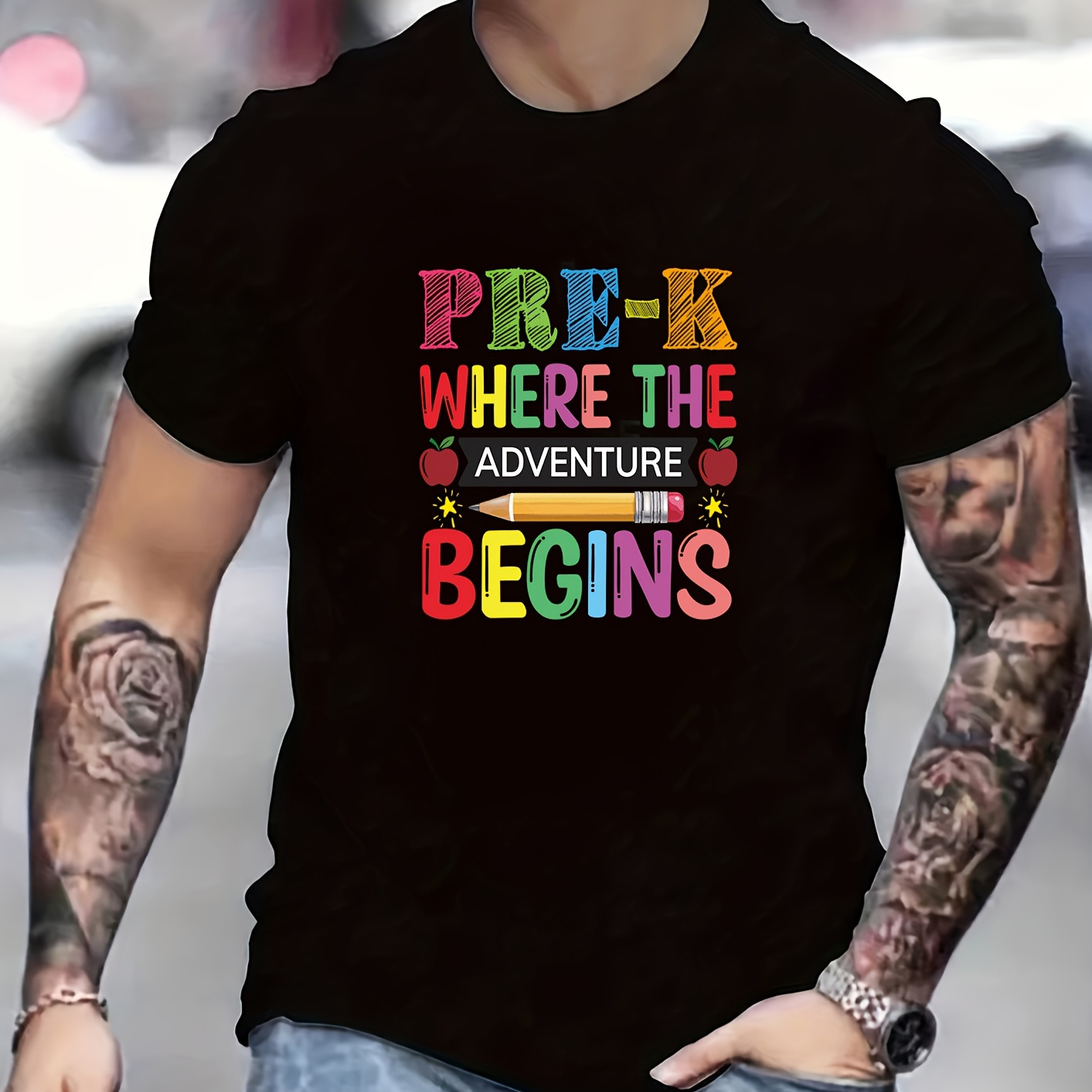 

Pre-k Print T Shirt, Tees For Men, Casual Short Sleeve T-shirt For Summer