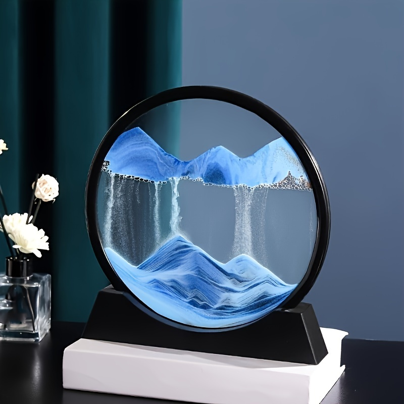

1pc Moving Sand Art Picture, 8inch/19cm, 3d Dynamic Sand Art, Round Glass Quicksand Painting, 3d Deep Sea Sandscape For Home Decor And Office Decorations With Plastic Base