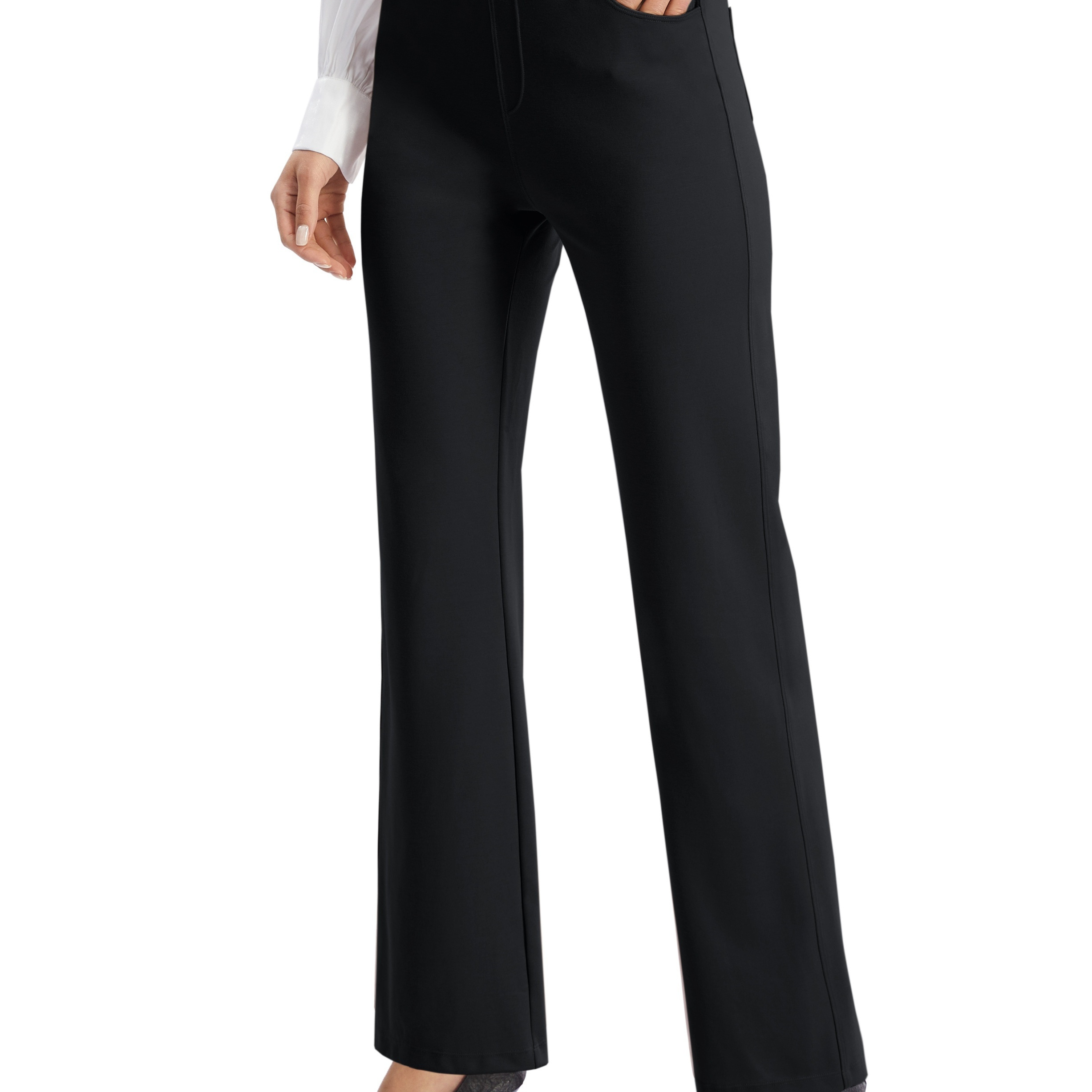 

Solid Color Slim Straight Leg Pants, Elegant High Waist Office Business Pants With Pocket, Women's Clothing