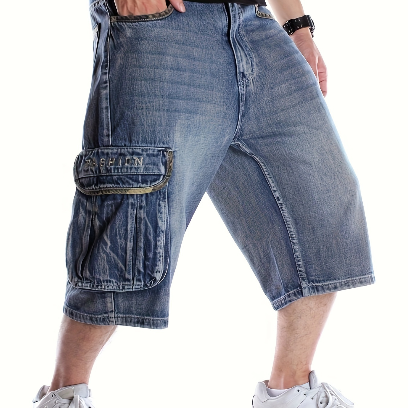 

Men's Skateboarding Pants Plus Size Hip Hop Denim Shorts Men's Trendy Capris Loose Middle Pants Summer