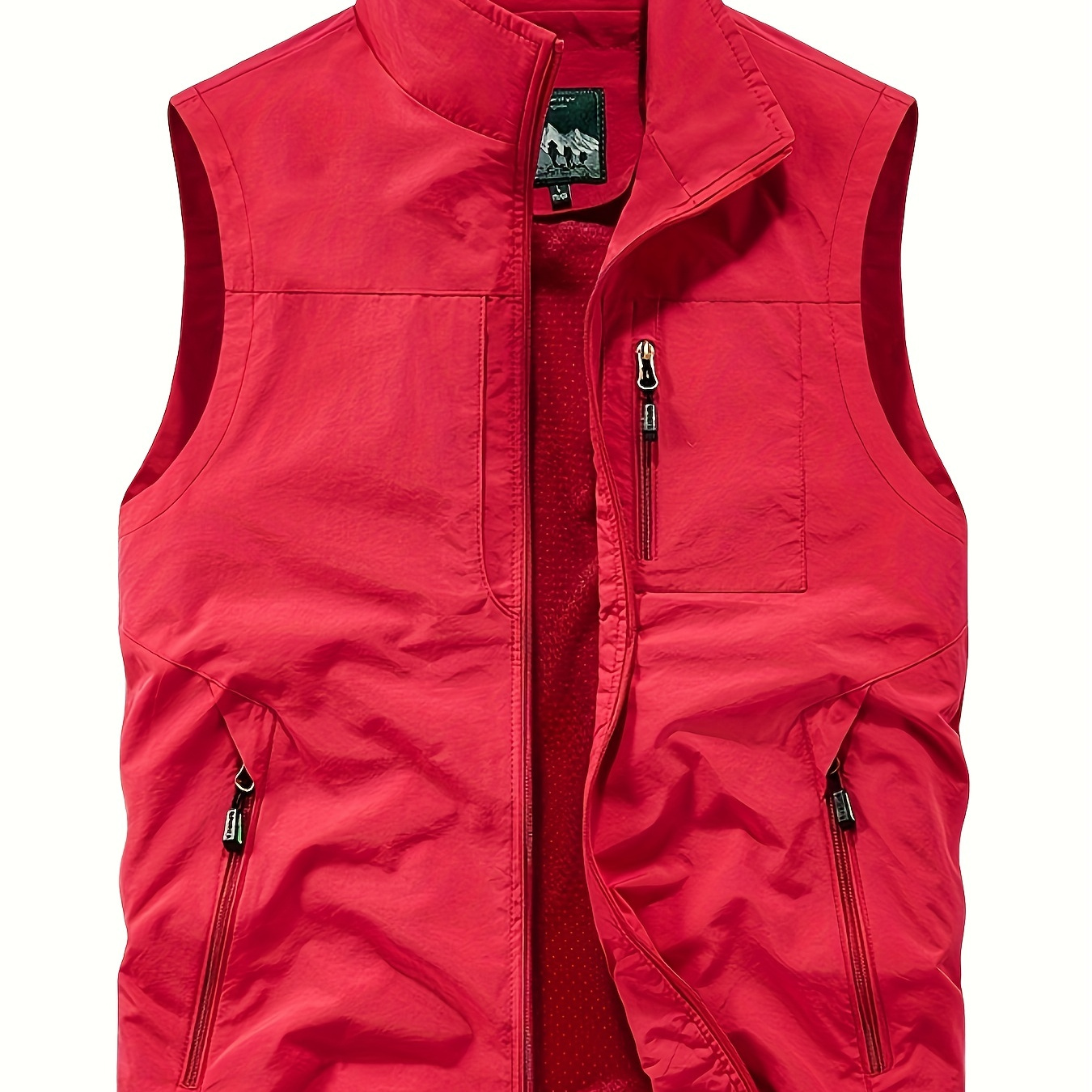 

Zipper Pockets Cargo Vest, Men's Casual Stand Collar Zip Up Vest For Spring Summer Outdoor Fishing Photography