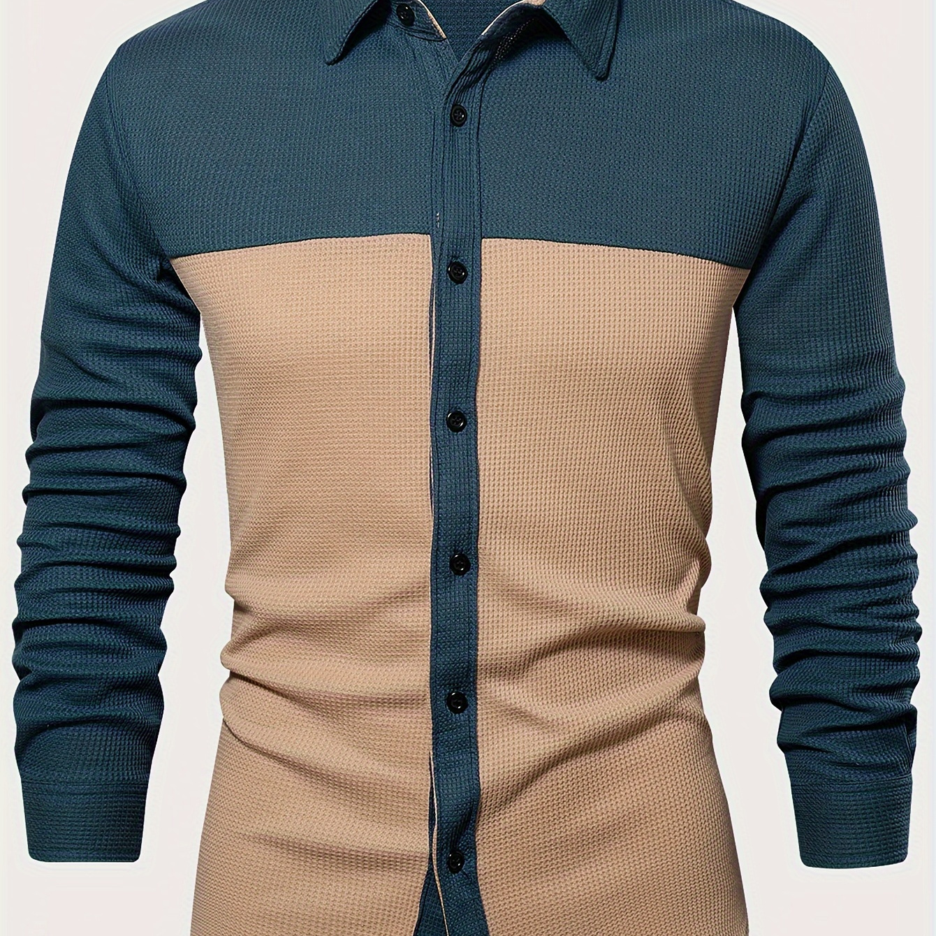 

Men's Casual Button Up Long Sleeve Color Block Shirt, Men's Clothes For Spring Summer Autumn, Tops For Men