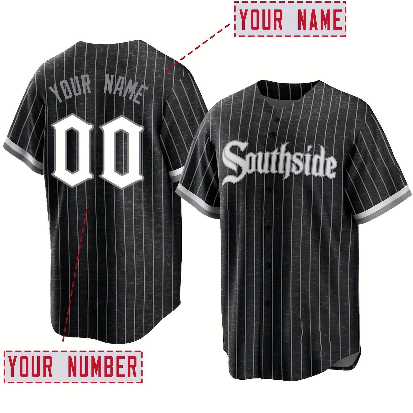 

Customized Name And Number Design, Men's Fashion Striped Short Sleeve Loose Embroidery Button Up Baseball Jersey, Summer Team Training