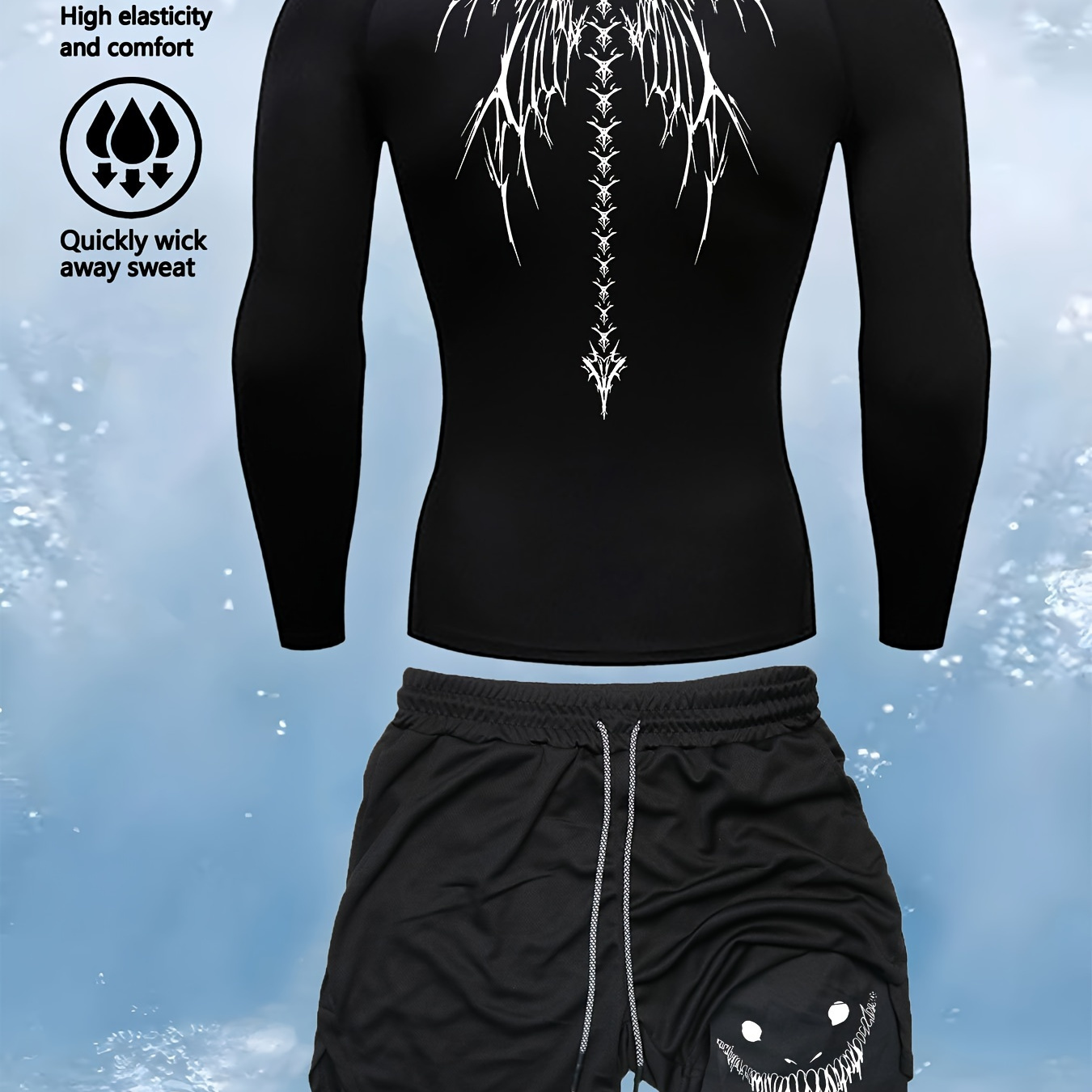 

2- Athletic Set, Long T- & Double- , -dry Fit, Gym Fitness Apparel, Jersey , , , Printed, /summer/,